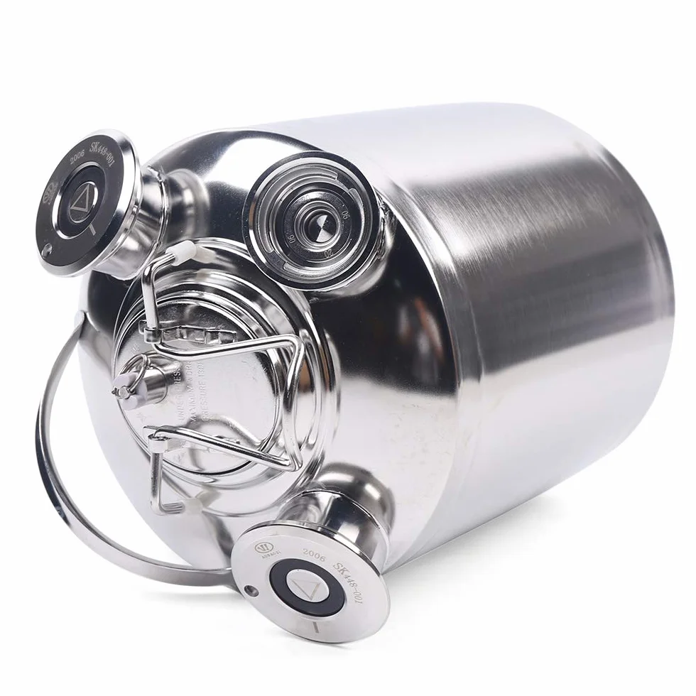 JINPRDAMZ Recipiente de limpieza de acero inoxidable, 10 L, color plateado, barril de limpieza de cerveza con 3 cabezales de limpieza, caja de limpieza de cerveza para cerveza casera, bar de hotel,