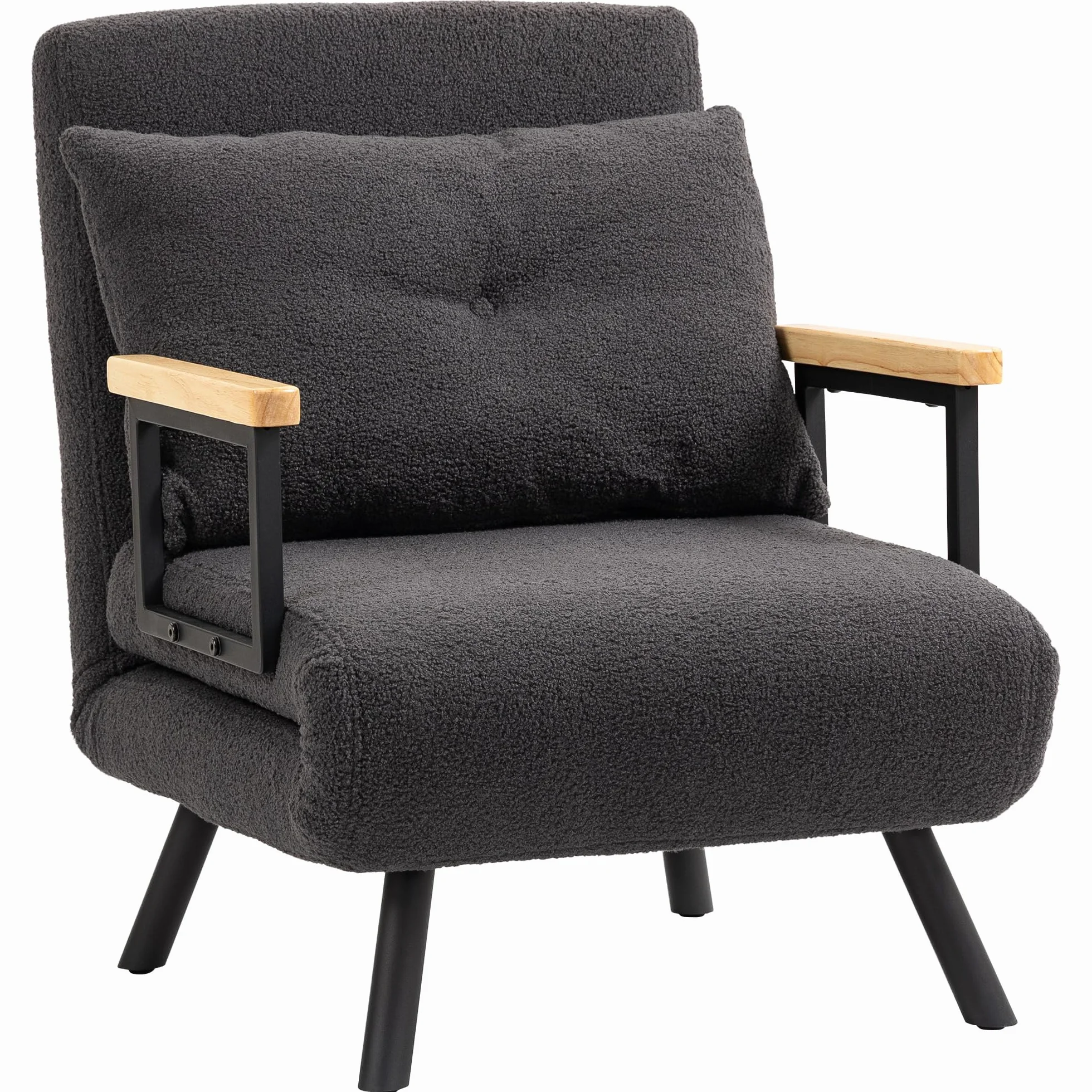 HOMCOM Sofá Cama de 1 Plaza Sofá Cama Plegable Tapizado en Borreguito con Respaldo Ajustable de 5 Niveles y Almohada Acolchada para Oficina Dormitorio Salón 63x73x81 cm Gris Oscuro