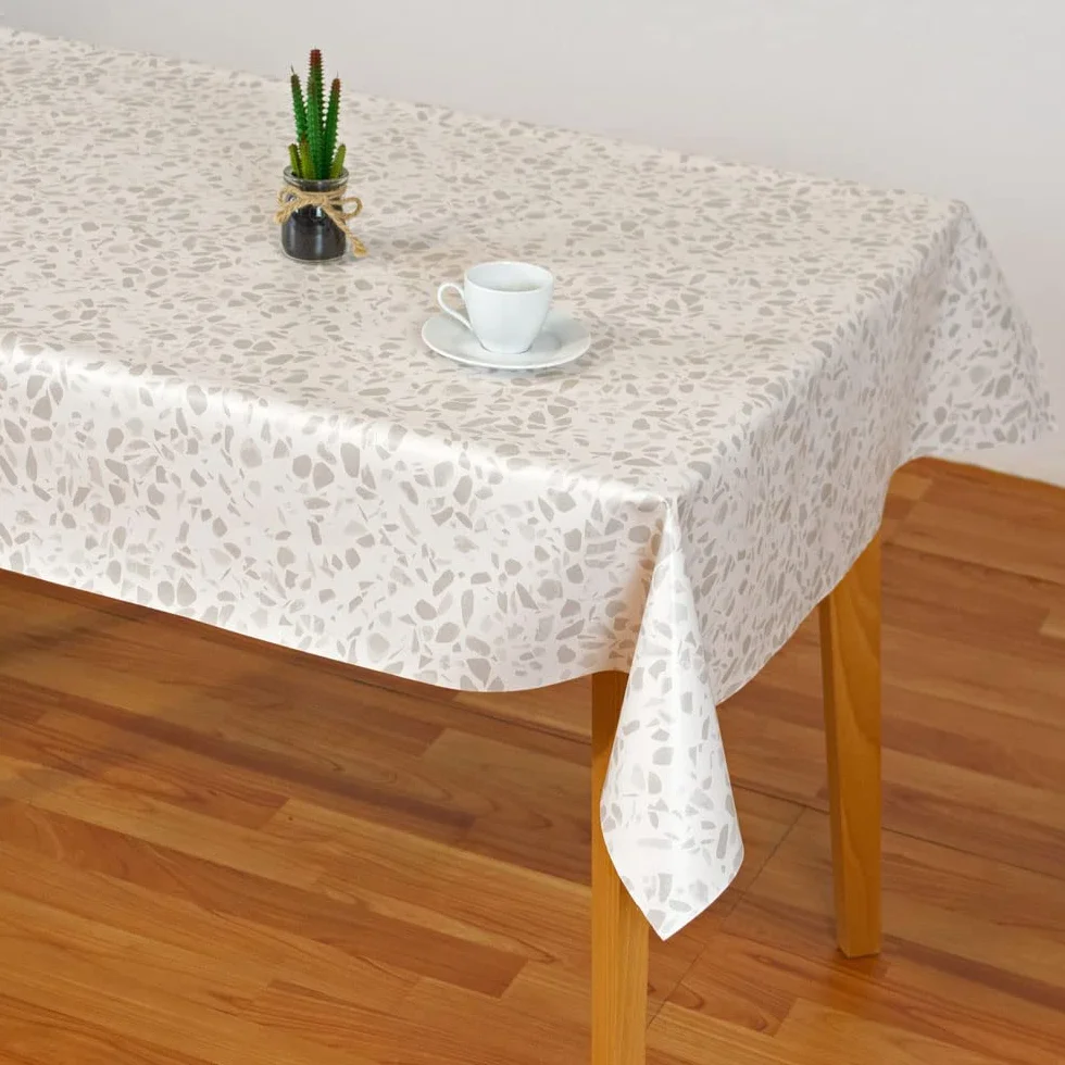 Mantel de Hule Terrazo Nacar Estampado Moteado. Colores Gris y Blanco (140_x_2000_cm)