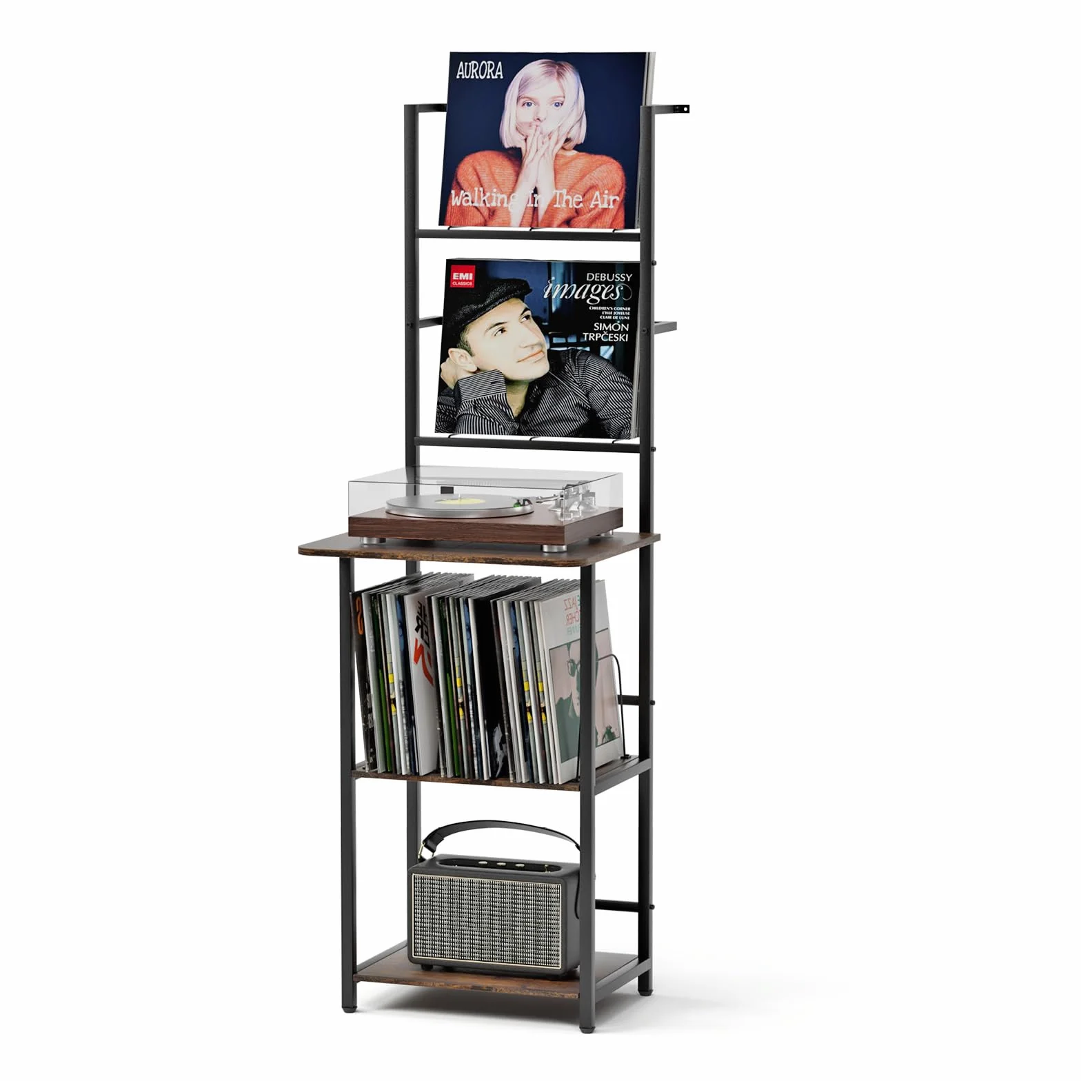 Soporte para Tocadiscos, Soporte para Tocadiscos, Soporte para hasta 200 álbumes, Soporte de Almacenamiento de Vinilo para Mesa, Armario de 5 Niveles para Discos de Vinilo