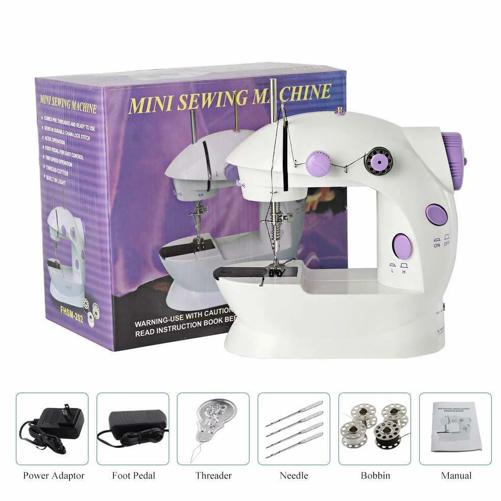 Mini máquina de coser eléctrica multifunción, herramienta de costura portátil, 2 velocidades, doble hilo, pedal de pie con interruptor de mano para principiantes en el hogar, viajes, regalo para mamá