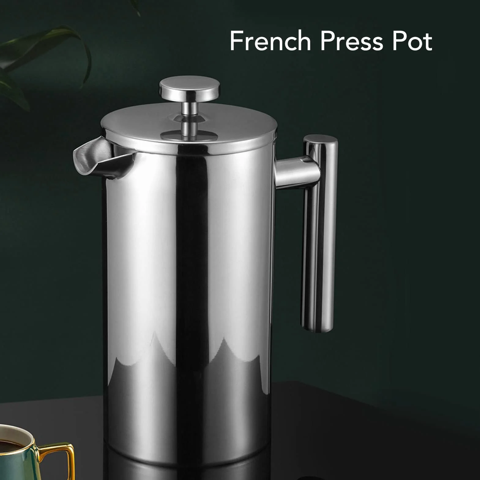 Prensa de café francesa, cafetera, cafetera de prensa francesa de acero inoxidable de doble capa, cafetera de prensa francesa portátil para el hogar, viajes de camping al aire libre(800ML)