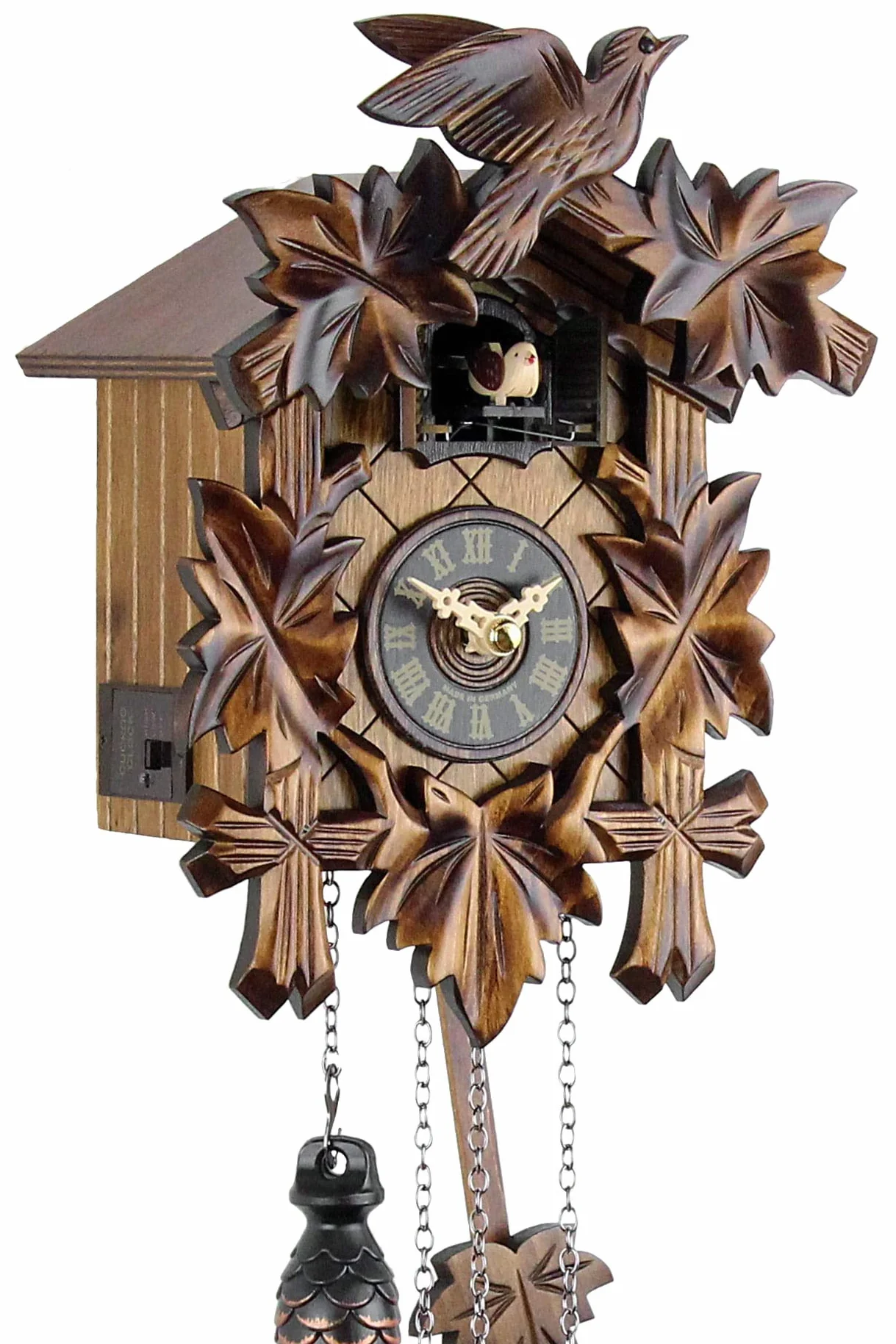 Engstler Reloj de cuco de la Selva Negra de madera auténtica con mecanismo de cuarzo que funciona con pilas y sonido de cuco - Oferta de Uhren-Park Eble Cinco hojas 22 cm - 522 Q