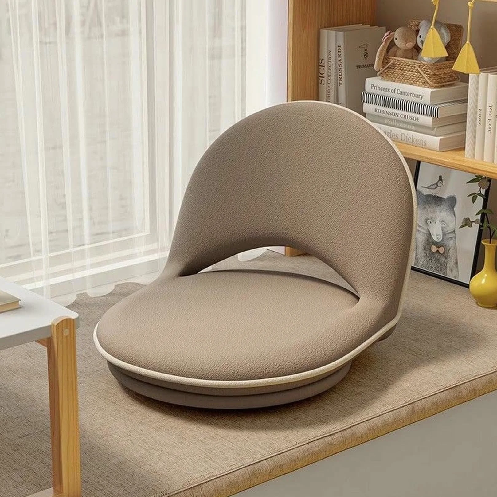 Silla De Suelo Plegable Giratoria Tatami con Soporte De Espalda, Silla De Meditación Cómoda, Silla De Suelo, Sofá Perezoso para Dormitorio, Cojines De Suelo Giratorio