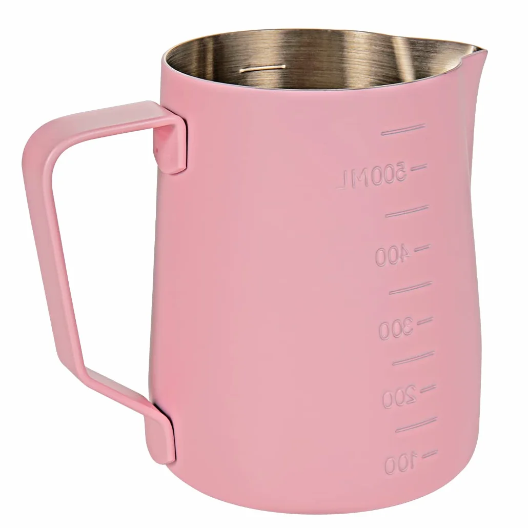 Jarra de Vapor 600 ml - Jarra de Espuma de Leche de Acero Inoxidable, Taza de Café Arte con Leche Rosa