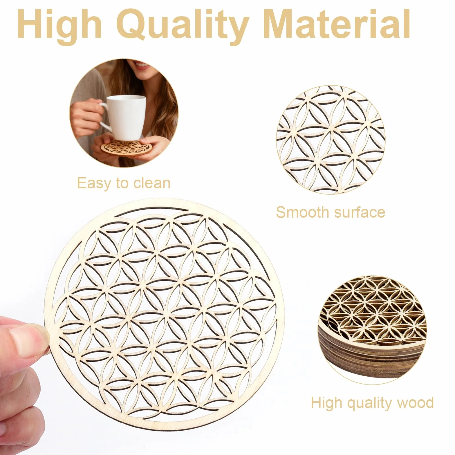 Flor de la Vida Posavasos Madera de Abedul 10 PCS Decoración de Pared para Meditación