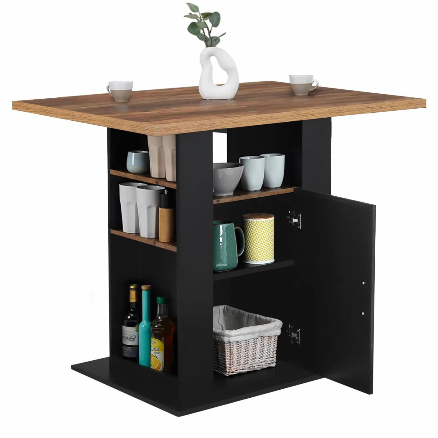 IDMarket - Ilot central UGO 110 cm madera negra y efecto madera oscura HAWKINS con almacenamiento