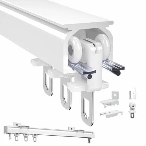 Juego de rieles de cortina de aluminio ajustables para montaje en techo o pared, ligeros y guías para apoyar paneles de cortina y separadores de habitaciones