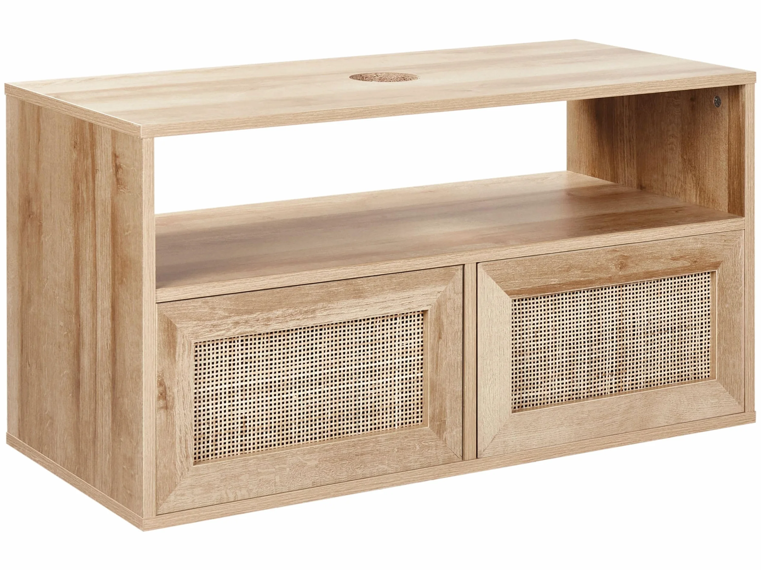 Beliani Mueble Flotante para baño Boho Frente de ratán Trenzado 86 x 45 cm Madera Clara Rosell