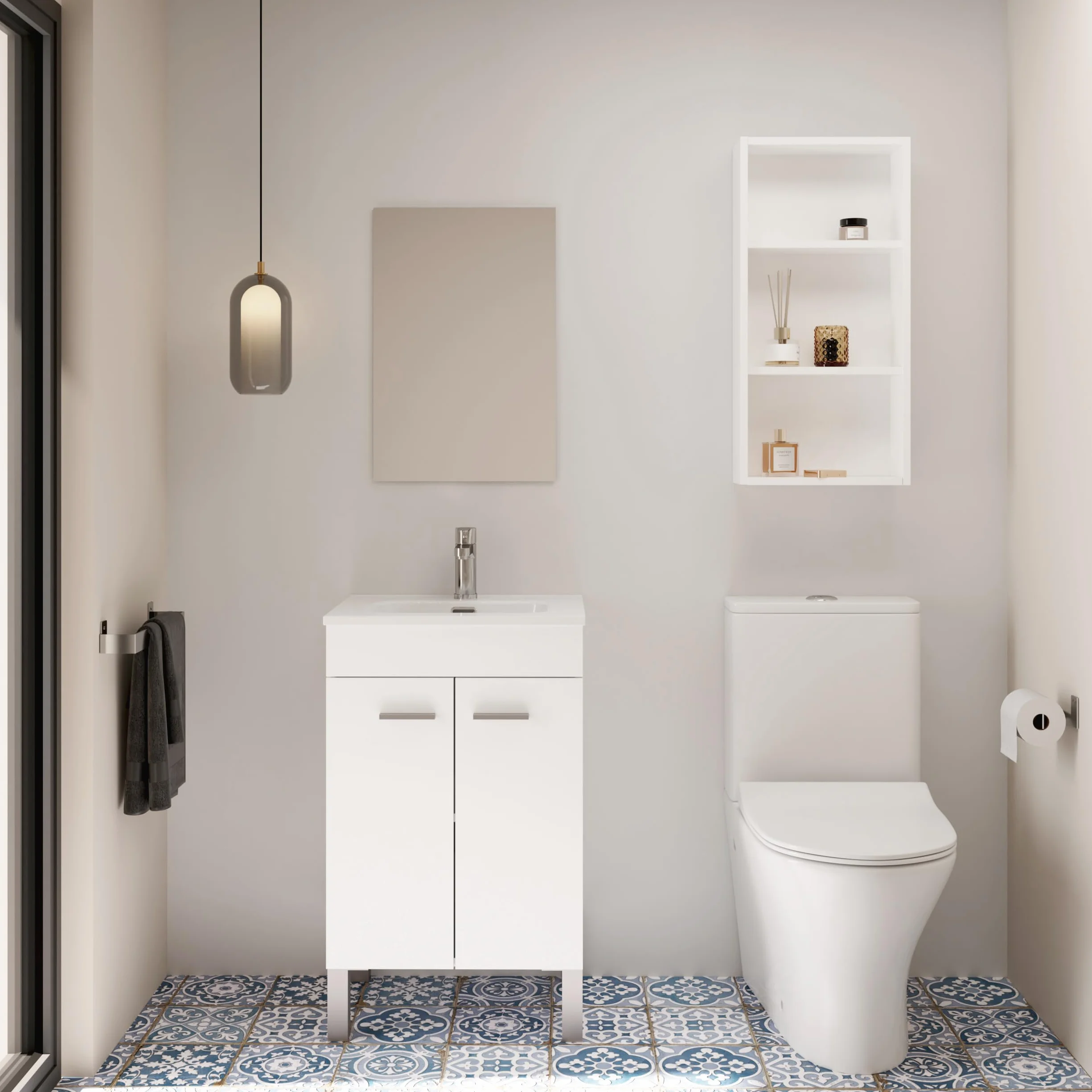 Baikal Mueble de Baño 2 Puertas 50cm Blanco con Lavabo Cerámico y Espejo