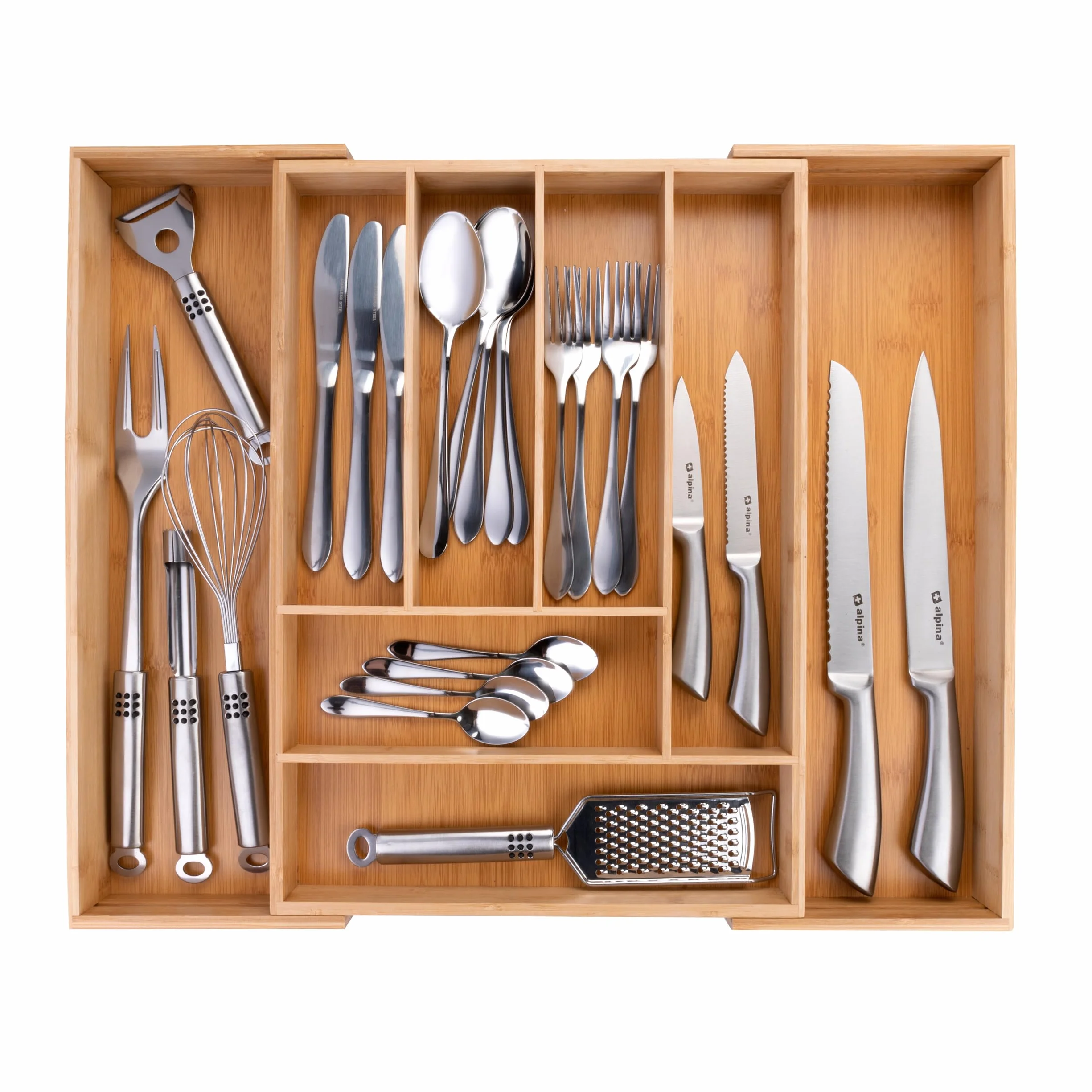 Organizador Cajones Alpina Extensible 46x34-56,5x6 cm 8 Compartimentos Bambú