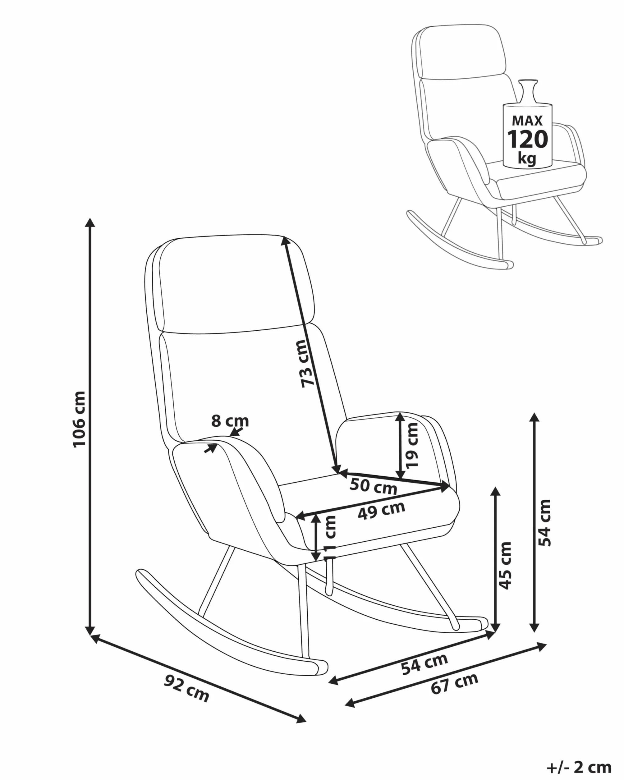 Beliani Silla Mecedora de Tela Asiento de poliéster Patas de Metal Patines de Madera diseño Moderno Blanco Crema Kvelia