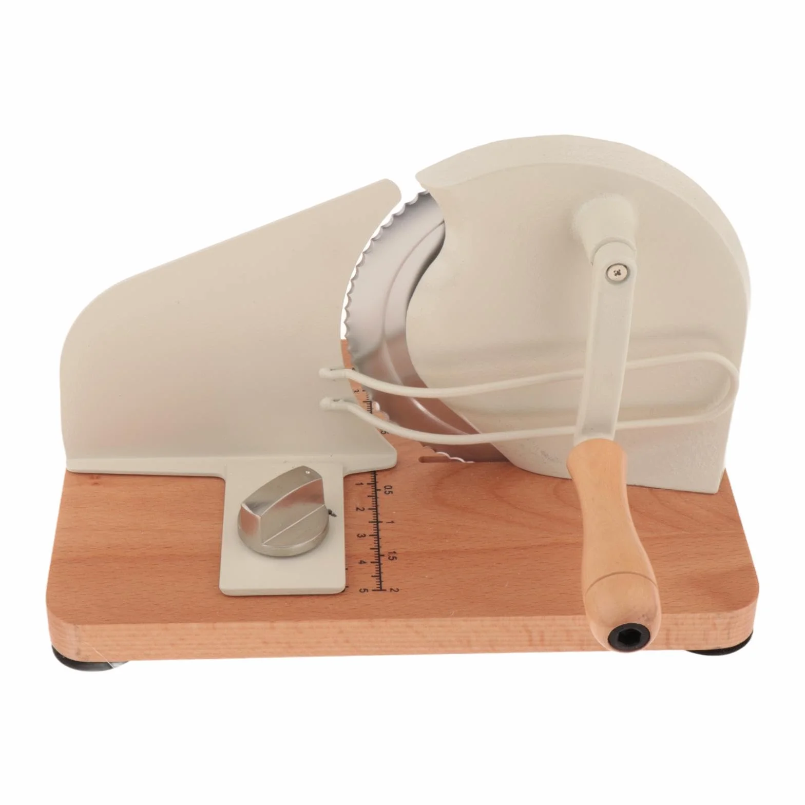 de Pan Manual Regulable en Grosor Equipado con Ventosas Antideslizantes Estructura de Acero Inoxidable Y Base de Madera Función de P, Blanco, Individual
