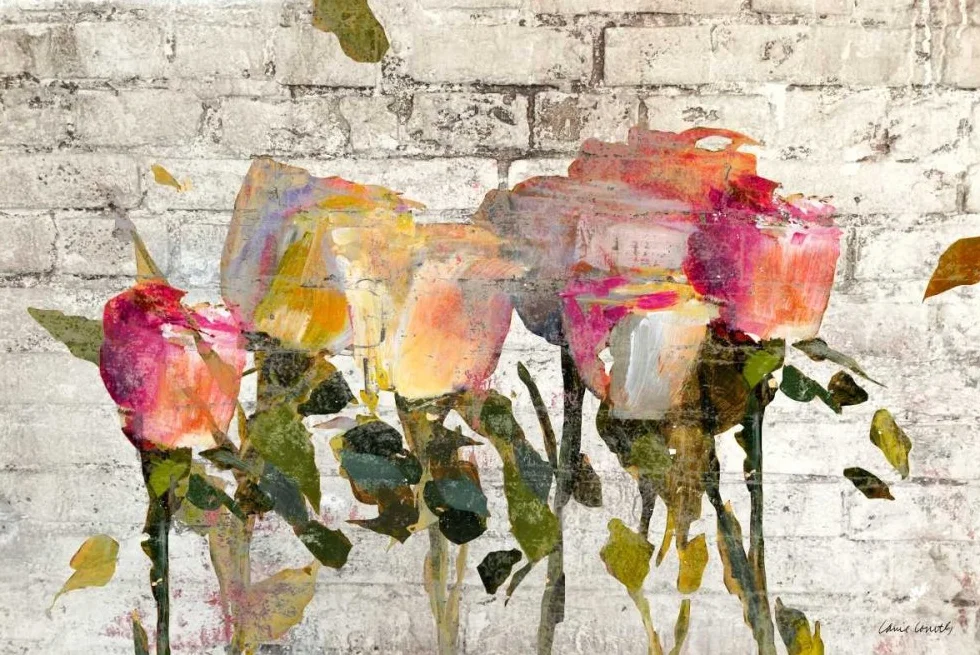 Feeling at home LAMINA sobre LIENZO ENROLLADA Tallos largos sobre ladrillo Loreth Lanie - Floral Rectangular Canvas 380gr-100% Algodón cm_109_X_165
