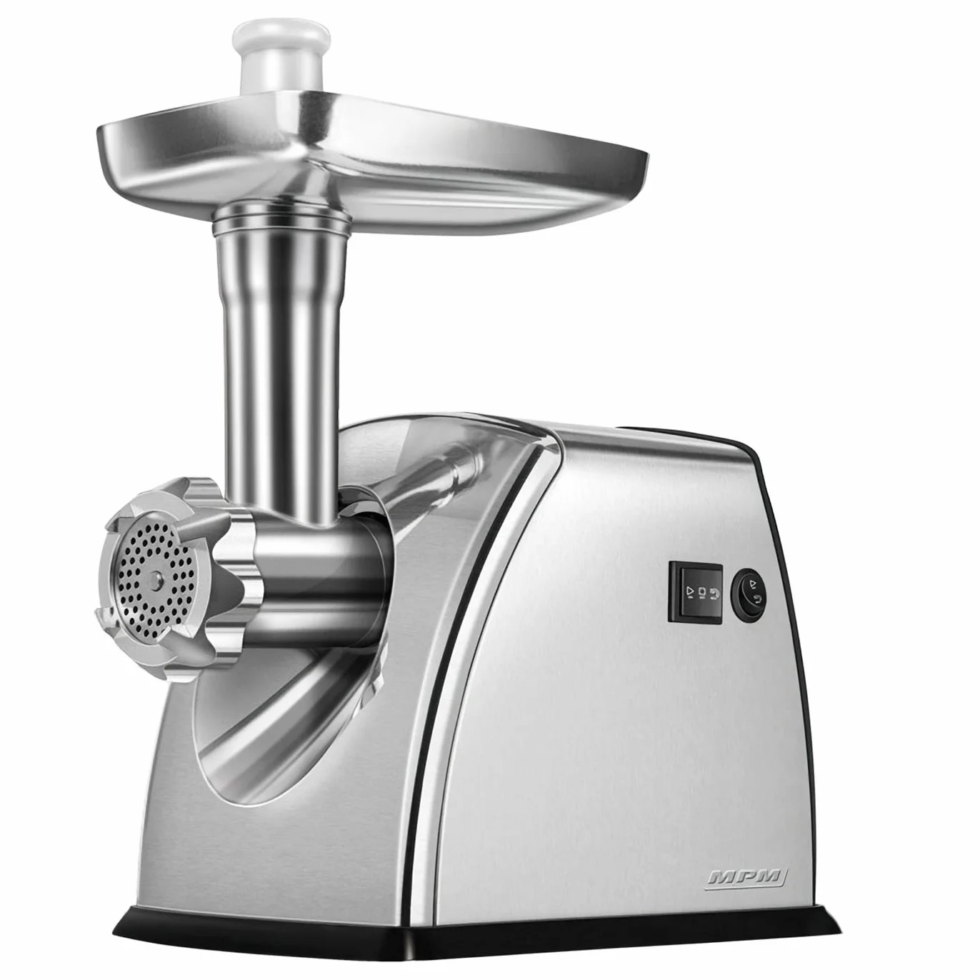 MPM MMM-07M Picadora de Carne eléctrica de Acero Inoxidable, con embutidora de Salchichas, 3 Discos de Corte, Engranaje metálico, función inversa, Accesorios, 1800 W