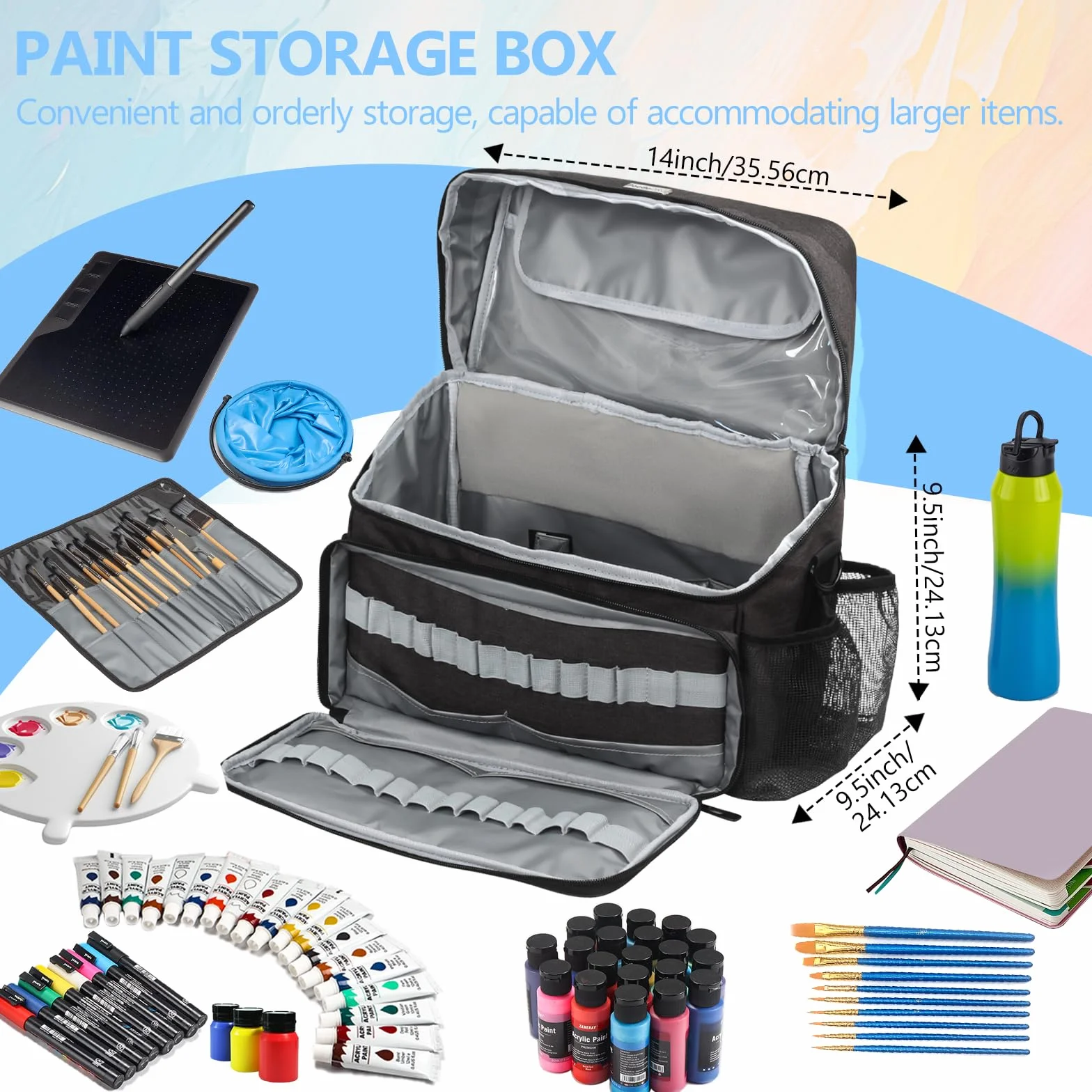 Bolsa organizadora de pintura acrílica y pinceles, funda de transporte compatible con Apple Barrel, Shuttle Art, suministros de arte Caliart, incluye soporte desmontable para pinceles de pintura, para