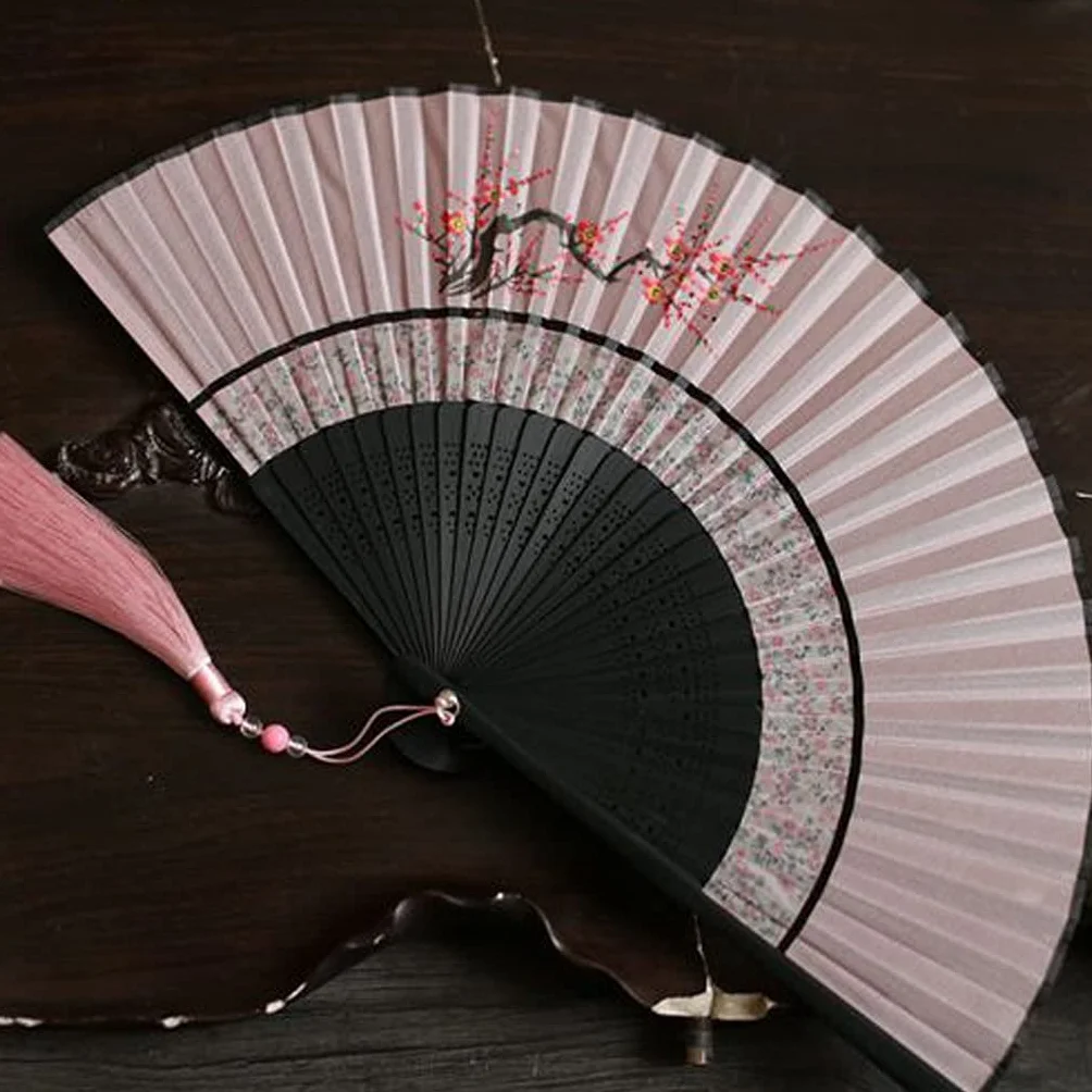 Abanico plegable de verano de 6 pulgadas con borlas, ventilador femenino portátil diario ((B, talla única)
