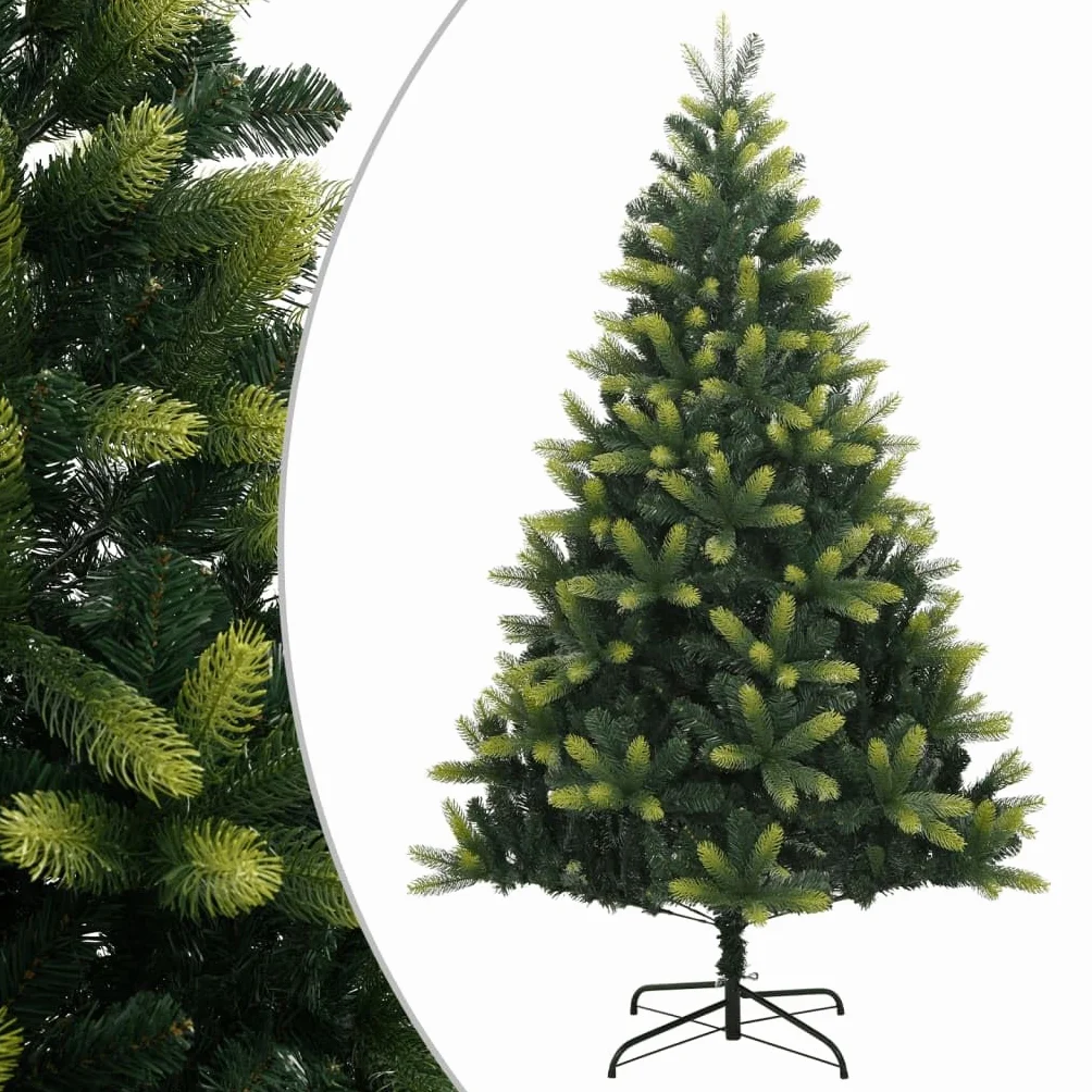 Árbol de Navidad artificial plegable con soporte, altura de 150 cm, puntas de polietileno natural, fácil montaje, soporte de metal resistente, para uso interior y exterior