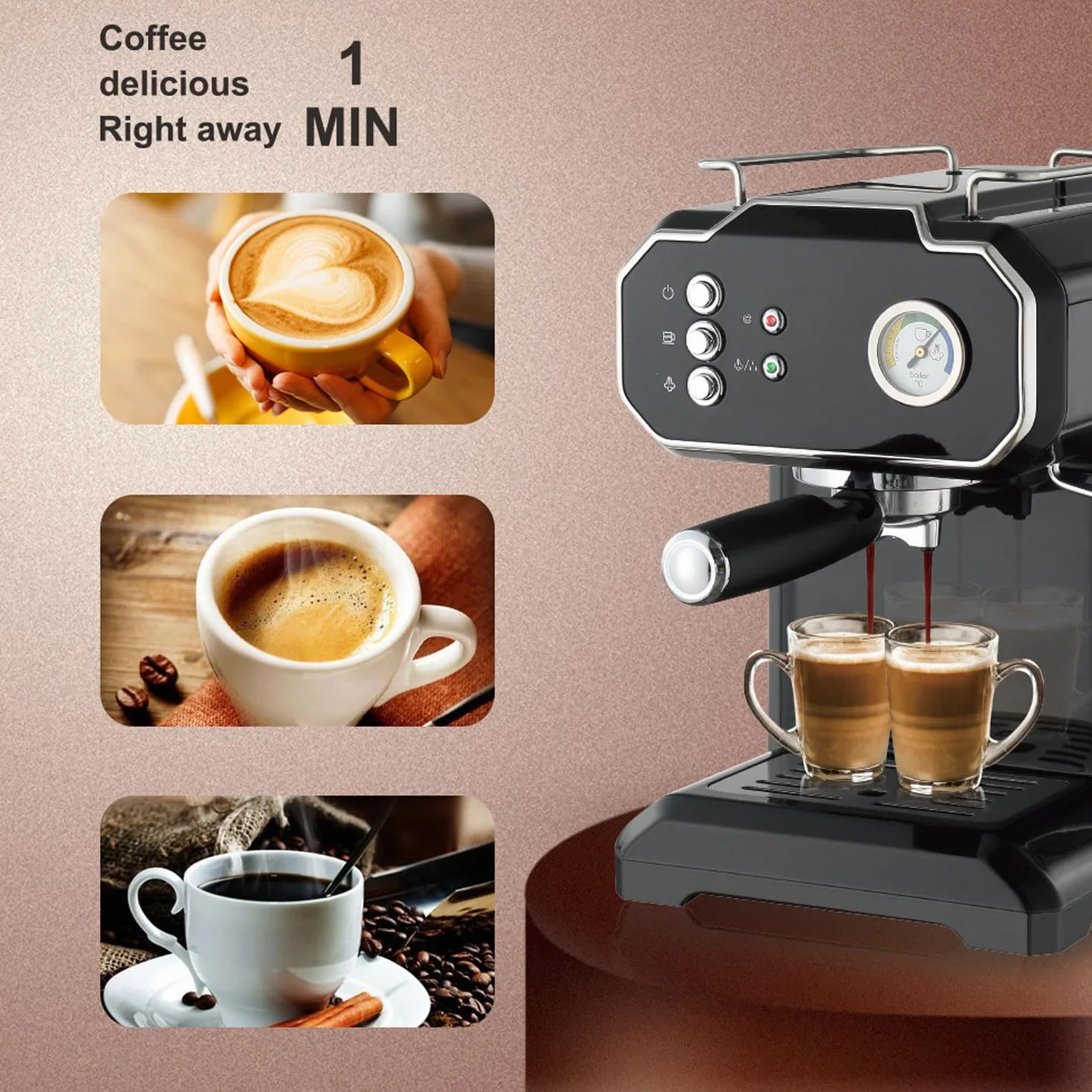 Cafetera Espresso, Mini Cafetera Automática De Alta Presión De 1,8 L con Varilla Vaporizadora De Espuma De Leche, Ciclo De Preparación Doble, Cafetera con Leche De 850 W para Oficina, Cafetería
