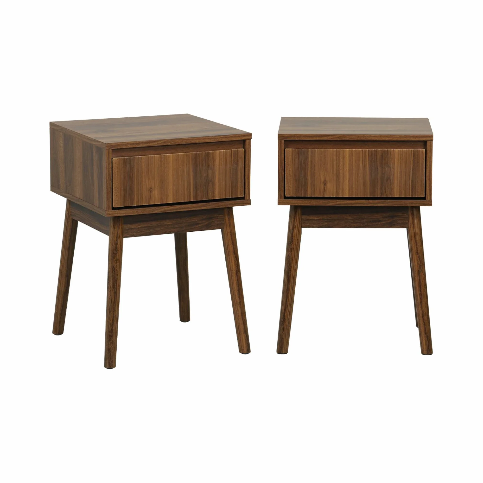 sweeek-Mesita de Noche de 1 cajón con Efecto Madera, Set de 2 Nogal - 39x39x55.4 cm