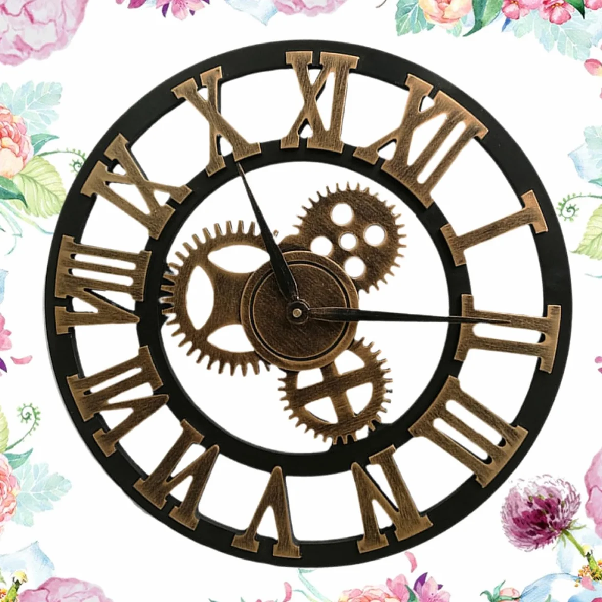 IMIKEYA Reloj de Pared Engranajes Metálicos y Madera Creativo Estilo Industrial Diseño Silencioso y Elegante para Dormitorio u Oficina para Dormitorio u Oficina