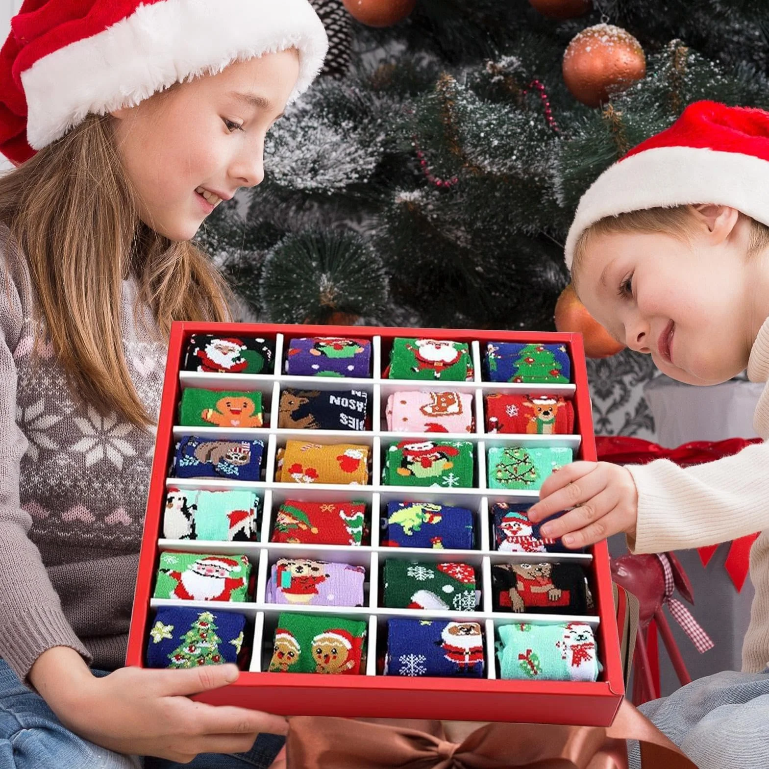 Calendario de Adviento Navideño 24 Pares De Calcetines Media Caña Cálidos Y | Calendario De Cuenta Regresiva De Calcetines Navideños Para Adolescentes Niños Niñas Vacaciones Festivales