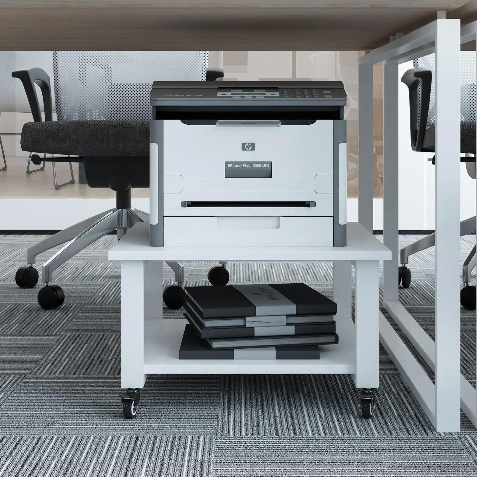 Mesa para Impresora de 2 Niveles con Ruedas 50x50x30 cm Soporte para Impresora Móvil de Madera y Metal Blanco