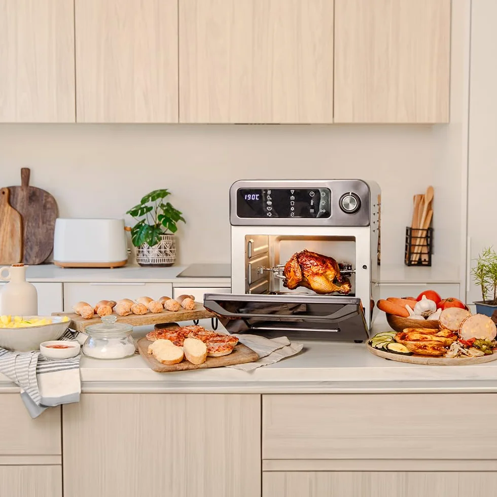Cecotec Horno Freidora Bake&Fry 1500 Touch. 15 Litros, 1700 W, Resultados más sanos, Pantalla táctil, 10 Menús predeterminados, Acero inoxidable, 60-230 º, Kit de Accesorios