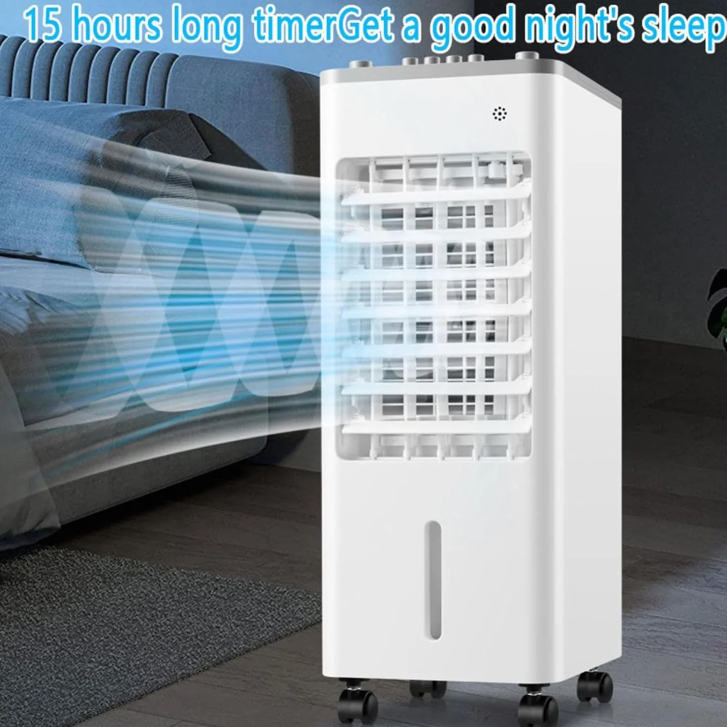 Climatizador Portátil Evaporativo,Oscilación 90°,3 Velocidades y Modo Sueño | Enfriador de Aire con Cristales de Hielo 75W Bajo Consumo, Depósito 4,1-6L,con Mando a Distancia y Ruedas para ，Blanco