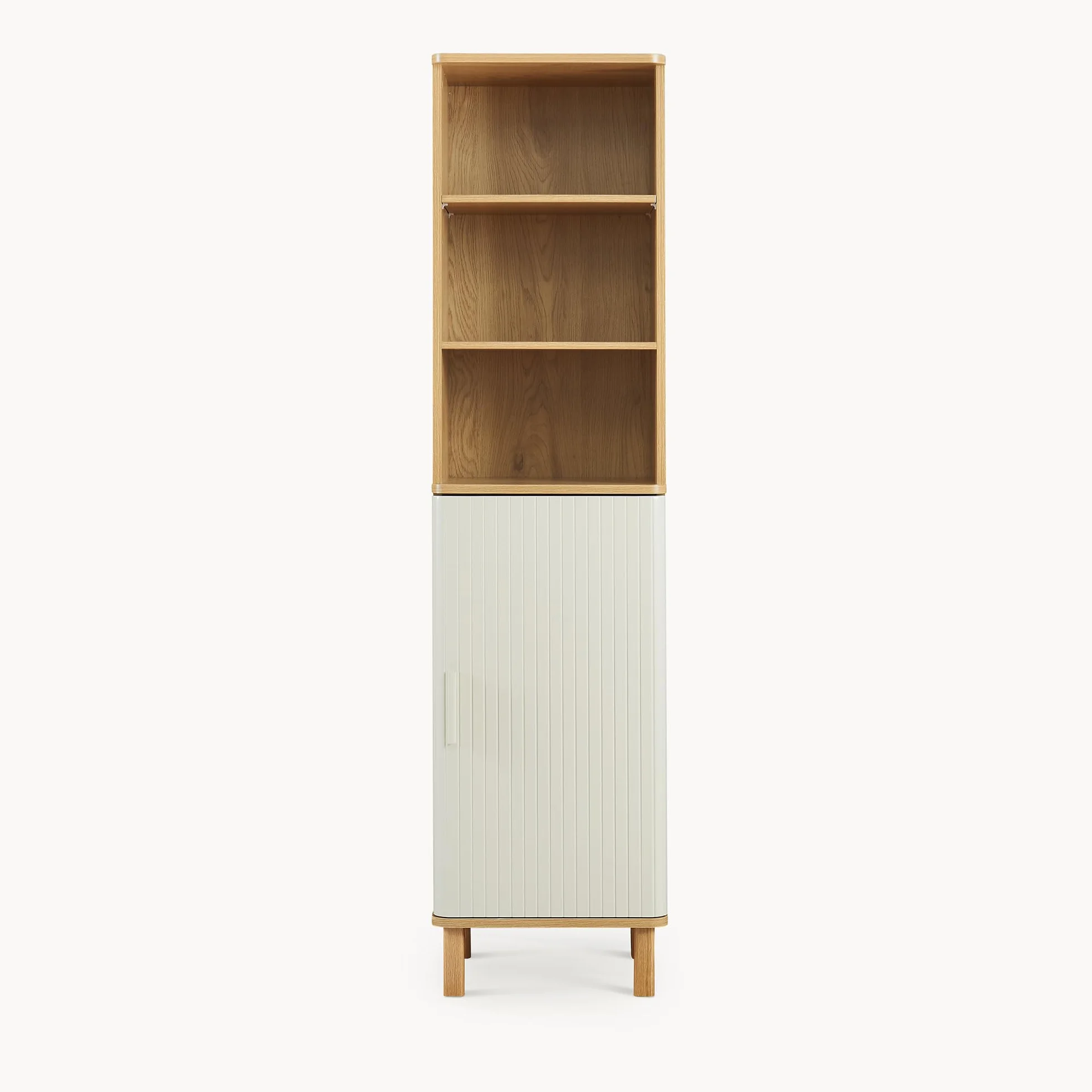 [en.casa] Armario Alto de Baño Ferrersp con 1 Puerta y 6 Compartimentos Mueble Alto de Baño Mueble Auxiliar para Cocina Dormitorio 160 x 42 x 35 cm MDF Pino - Roble/Arena