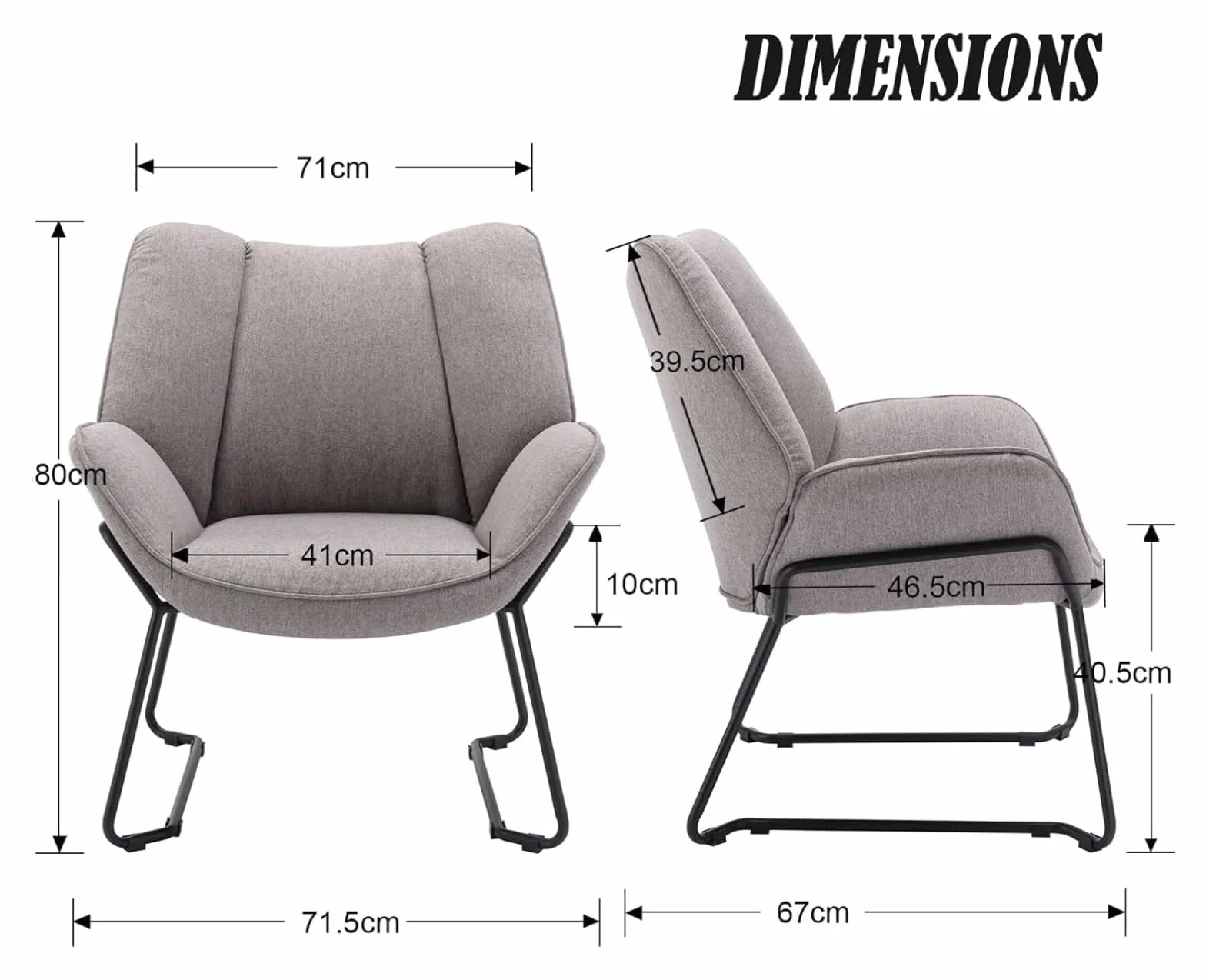 chairus Sillón de Salón Moderno de Lino Butaca Ocio de Dormitorio con Reposabrazos, Sillón Tapizado Lectura con Patas Negras para Hogar/Sala de Estar, Gris