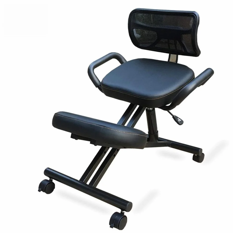Ergonómico Silla De Rodillas, Gruesas Asiento Almohadilla con Asiento Trasero Ortopédico Manual Ajustar Rolling Ajustable Taburete para Una Mejor Postura.-Black PU Faux Leather