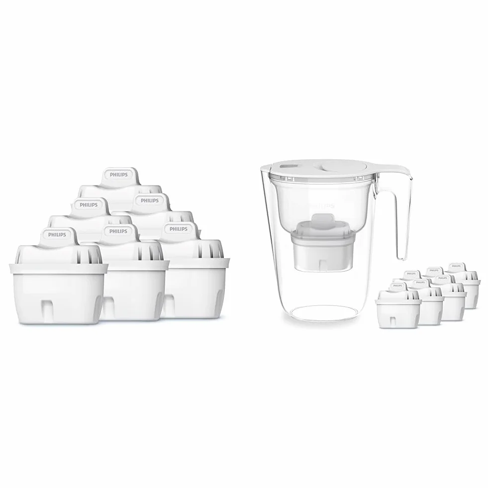 Philips Filtro de Jarra +6 Cartuchos de Filtro de Repuesto Micro X-Clean, Flujo rápido, Blanco, 2.6 litros & Water Cartuchos de filtro de agua de repuesto, pack de 6 filtros, compatible con Brita