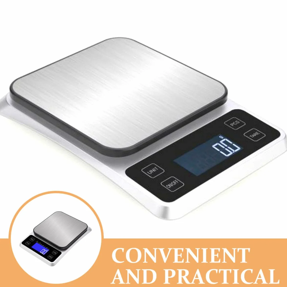 UKCOCO Báscula de Cocina Digital Pesa 5kg de Acero Inoxidable Pantalla Clara y Alta Precisión Resolución de 1g y Adecuado para Hornear y Pesar Alimentos para Hornear Pesar Alimentos