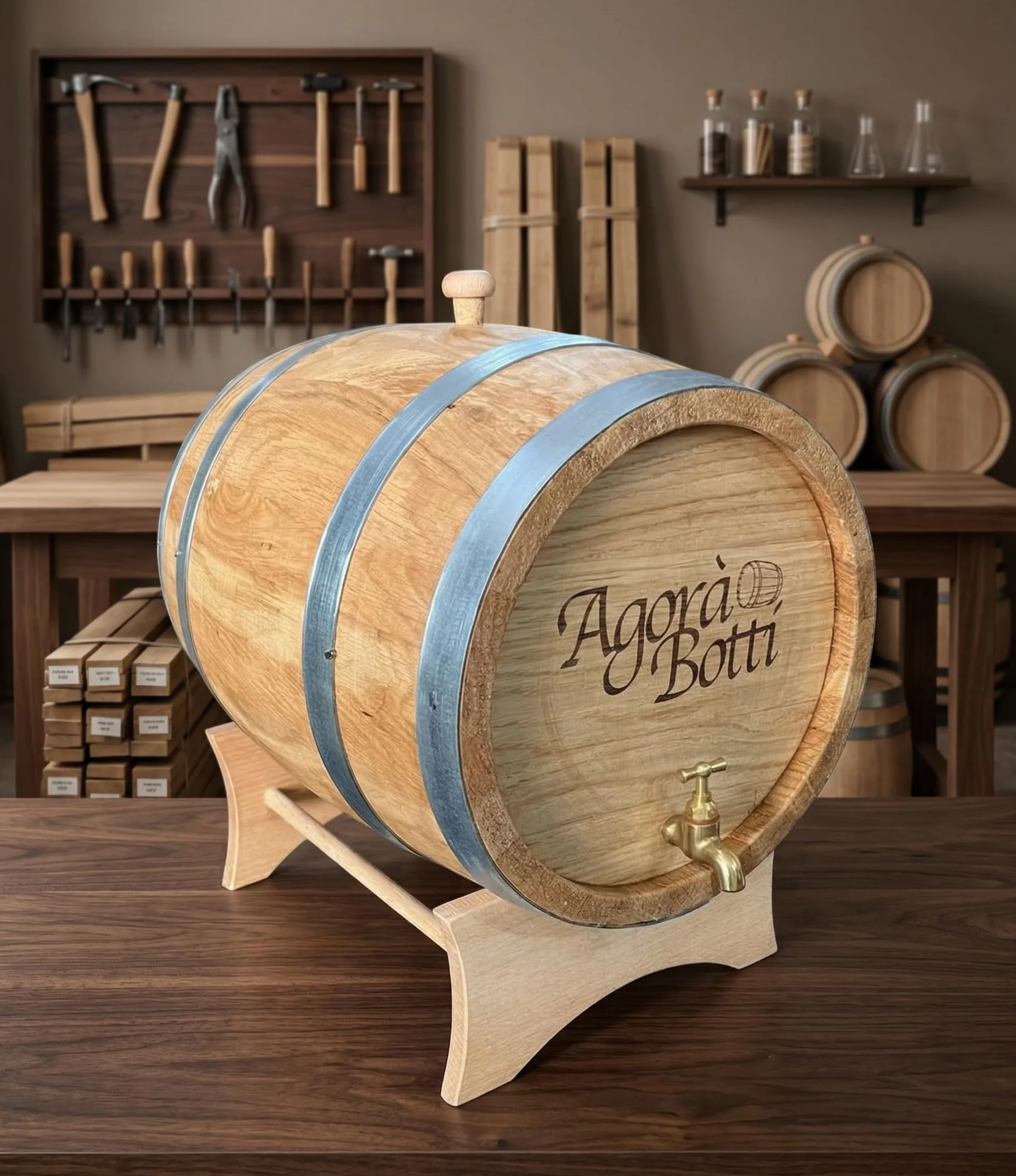 Barril de roble de 15 litros con grifo de latón