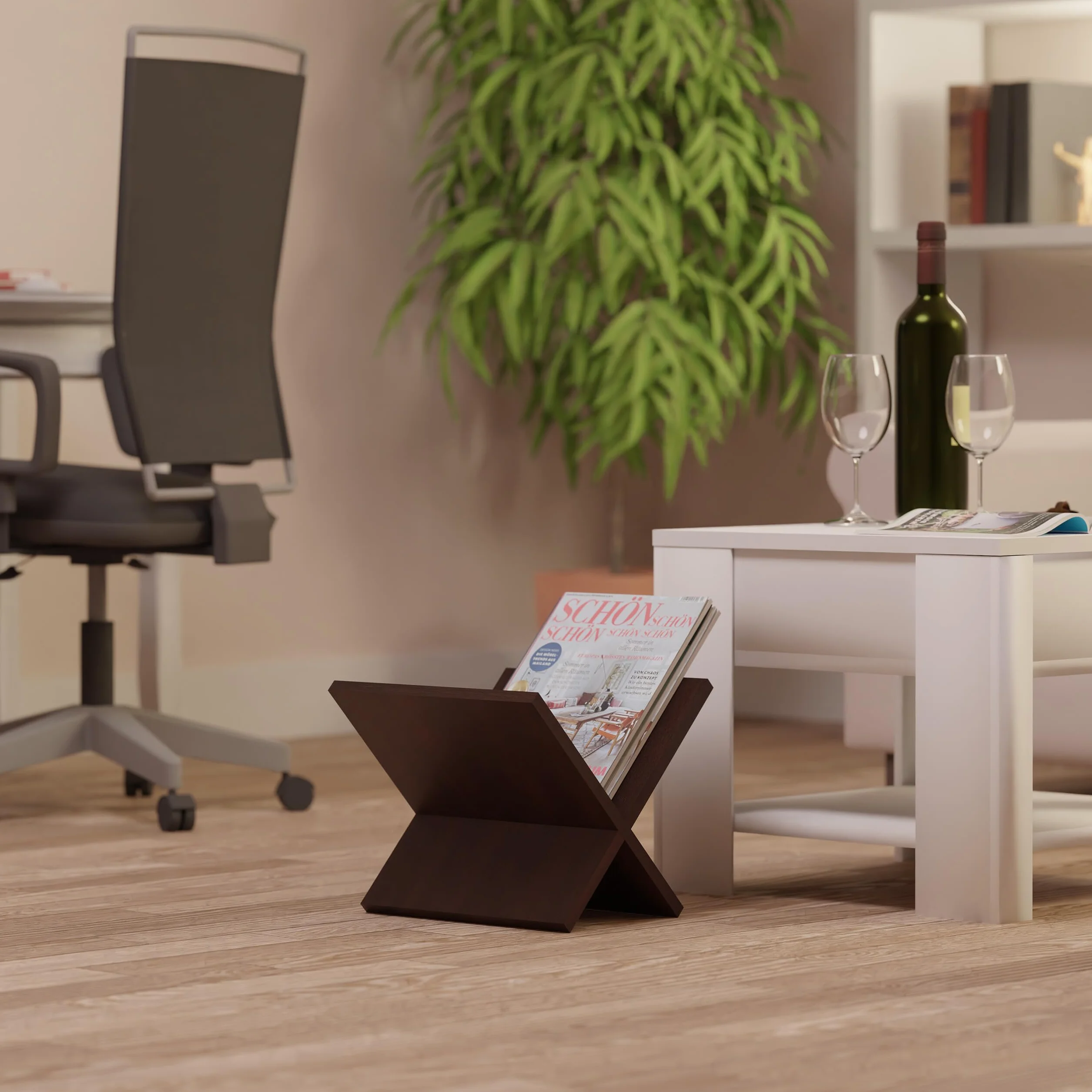 Relaxdays Revistero Madera de Nogal A4 25,5 x 32 x 29 cm Marrón Oscuro