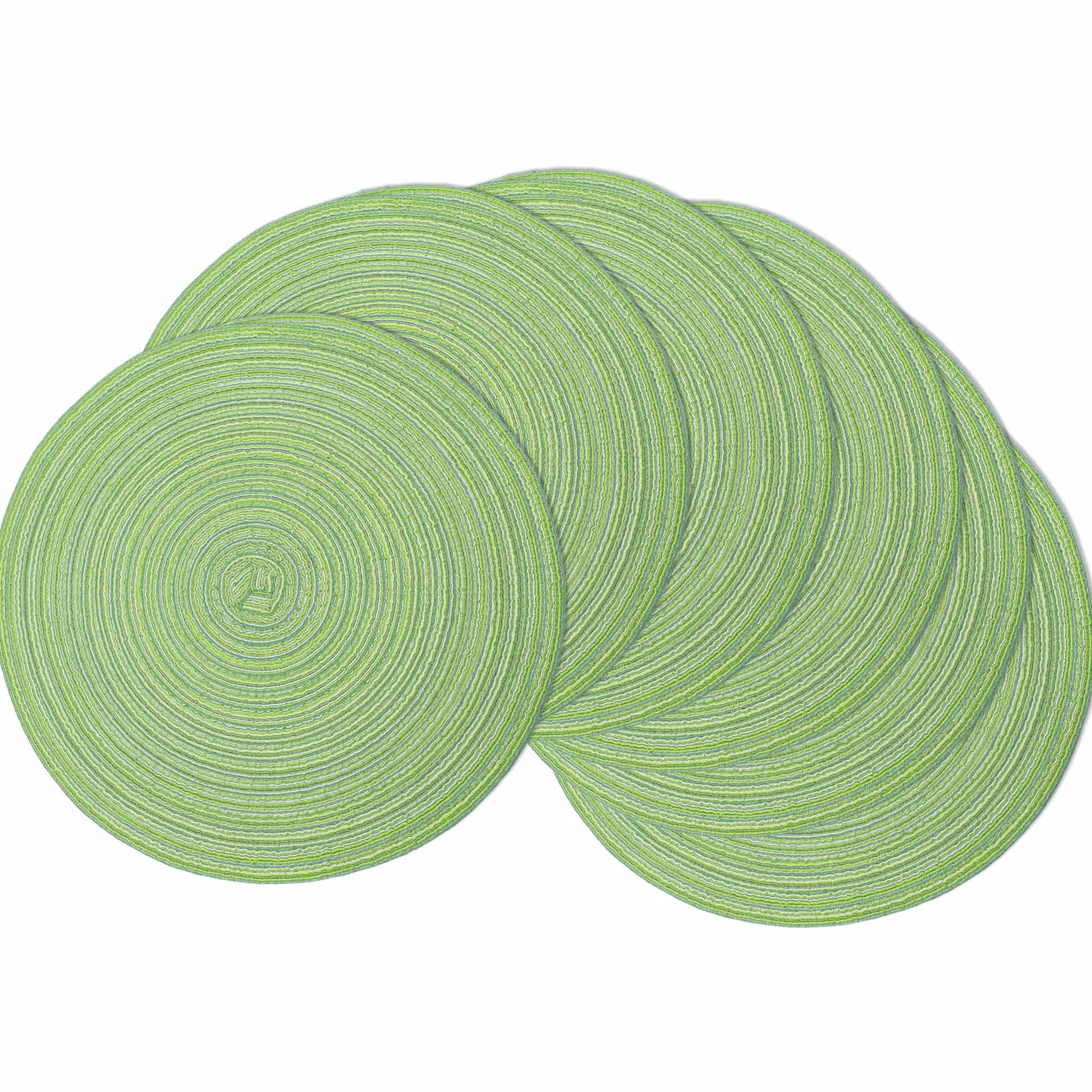 Juego de 6 manteles individuales redondos trenzados, lavables, antideslizantes, para cocina, comedor, 14.5 pulgadas, resistentes al calor, tela natural para interiores y exteriores (verde)
