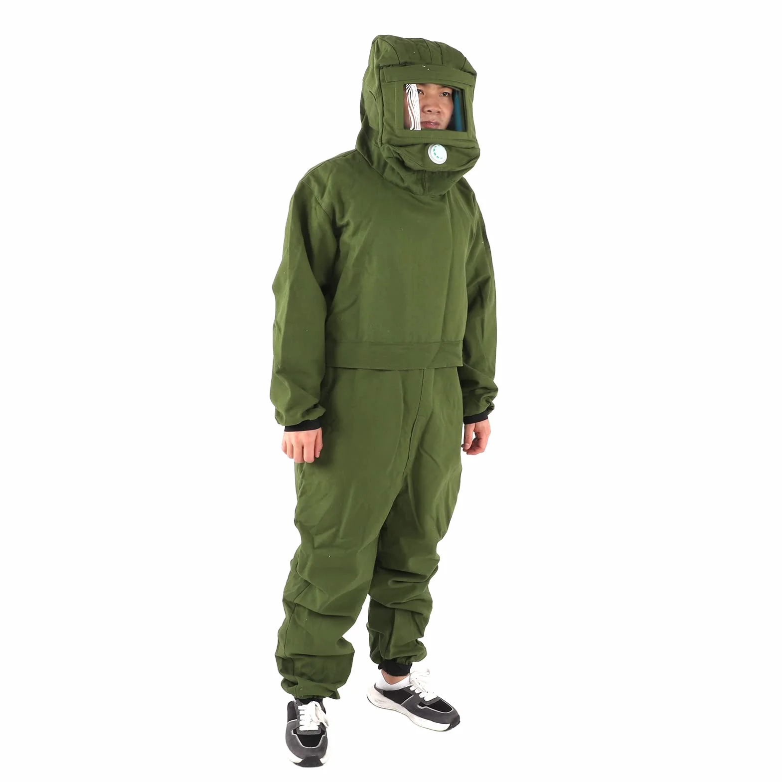 Traje de Chorro de Capucha para Evitar Salpicaduras de Polvo Cerraduras de Puertas de Vidrio de Trabajo Protección Protectora para la Construcción Naval de Hierro Fundido