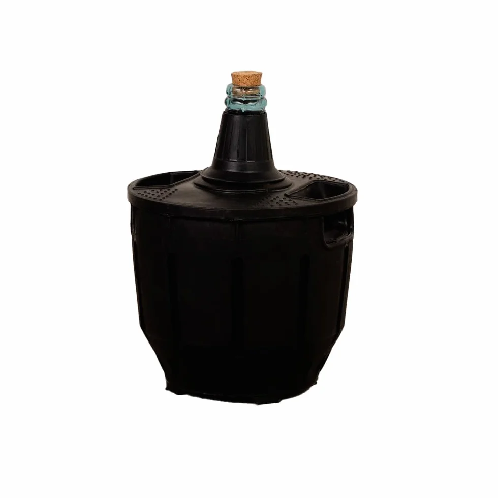 Garrafa de Vidrio con Funda Plástico Negro Tapón Corcho Boca Estrecha, 8L