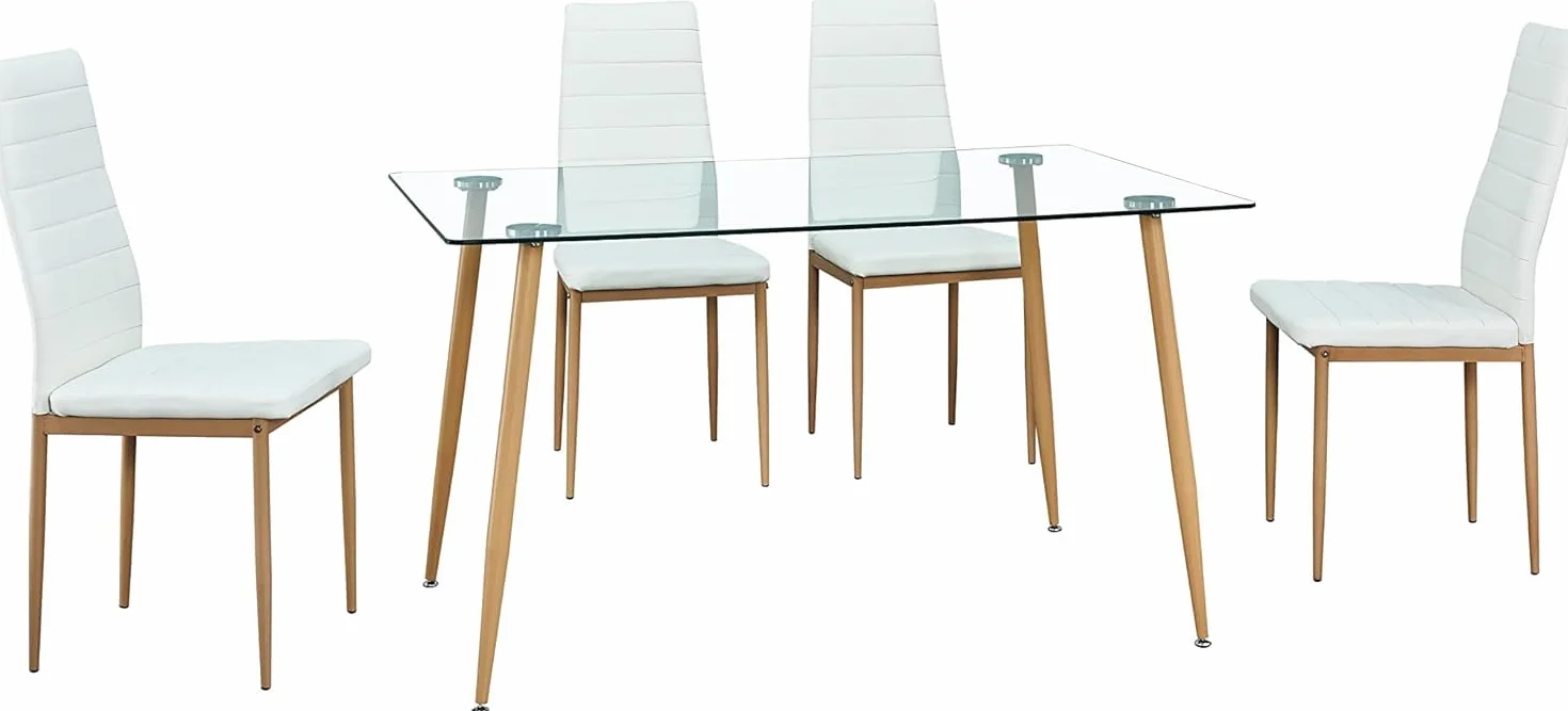 Pack Mesa + 4 sillas - Mesa de Cristal (120x80) + 4 sillas Estructura metálica - Acabado Cambrian/Blanco