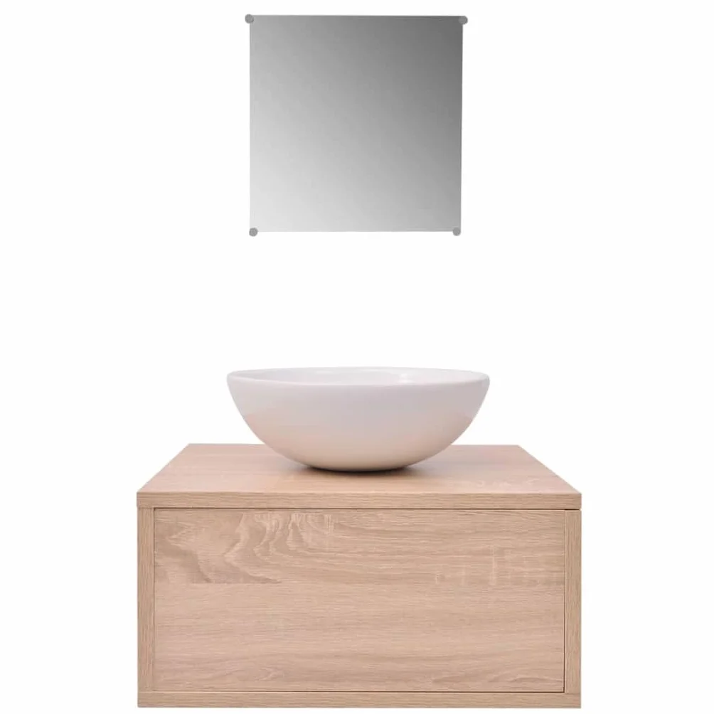 vidaXL Set de Mobiliario de Baño Lavabo de Cerámica 3 Unidades Beige