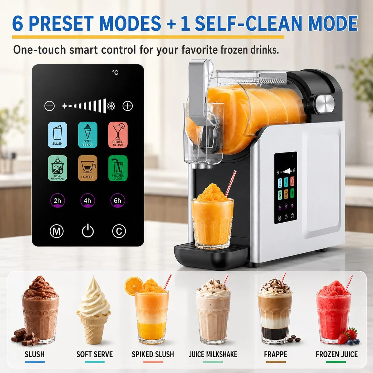 Creami Style Máquina De Granizados, 2L Bebidas Frías Para Hogar Y Café | 6 modos de bebidas, control táctil intuitivo, mantenimiento rápido, resultados café