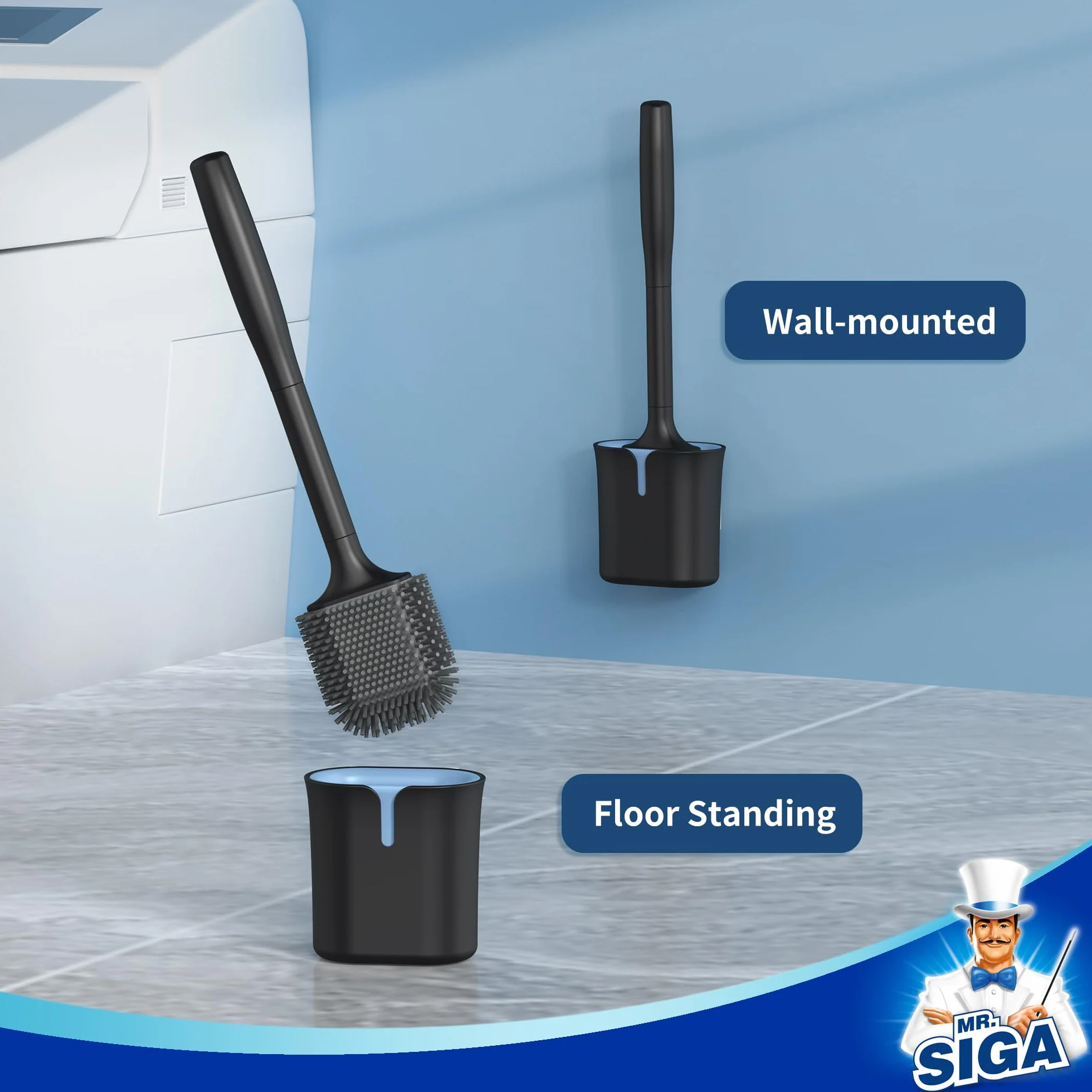 MR.SIGA Escobillero y Portaescobillas de Pared con Cerdas de TPR, Negro, 1 Pack