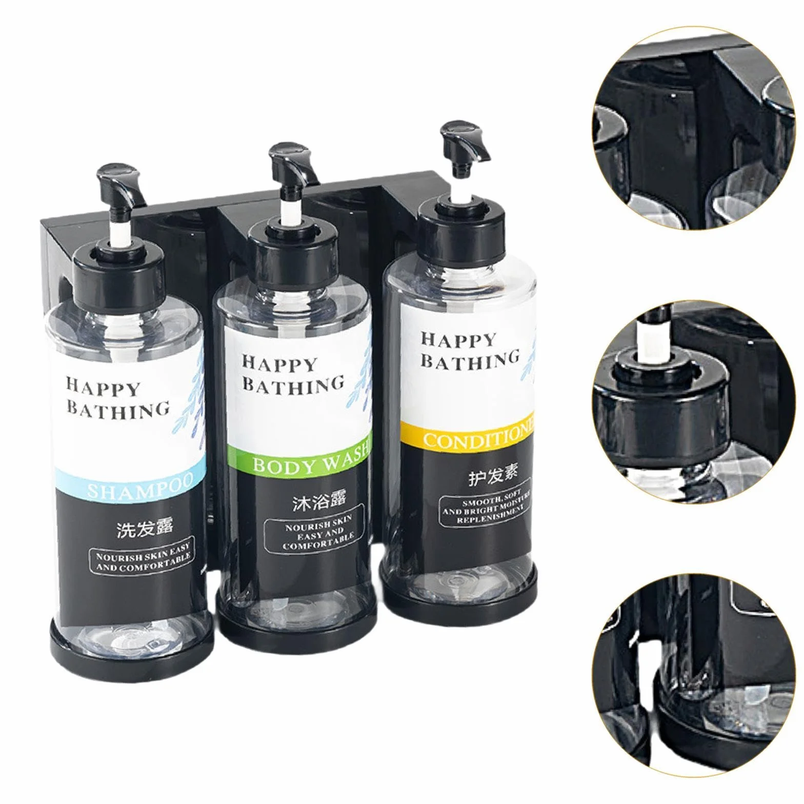 Dispensador de Jabón Líquido para Ducha con Botella Recargable Bomba Loción y Recipiente Apariencia Elegante Adecuado para Baño Hogar Oficina Cocina, 3 Ranuras claras, Individual