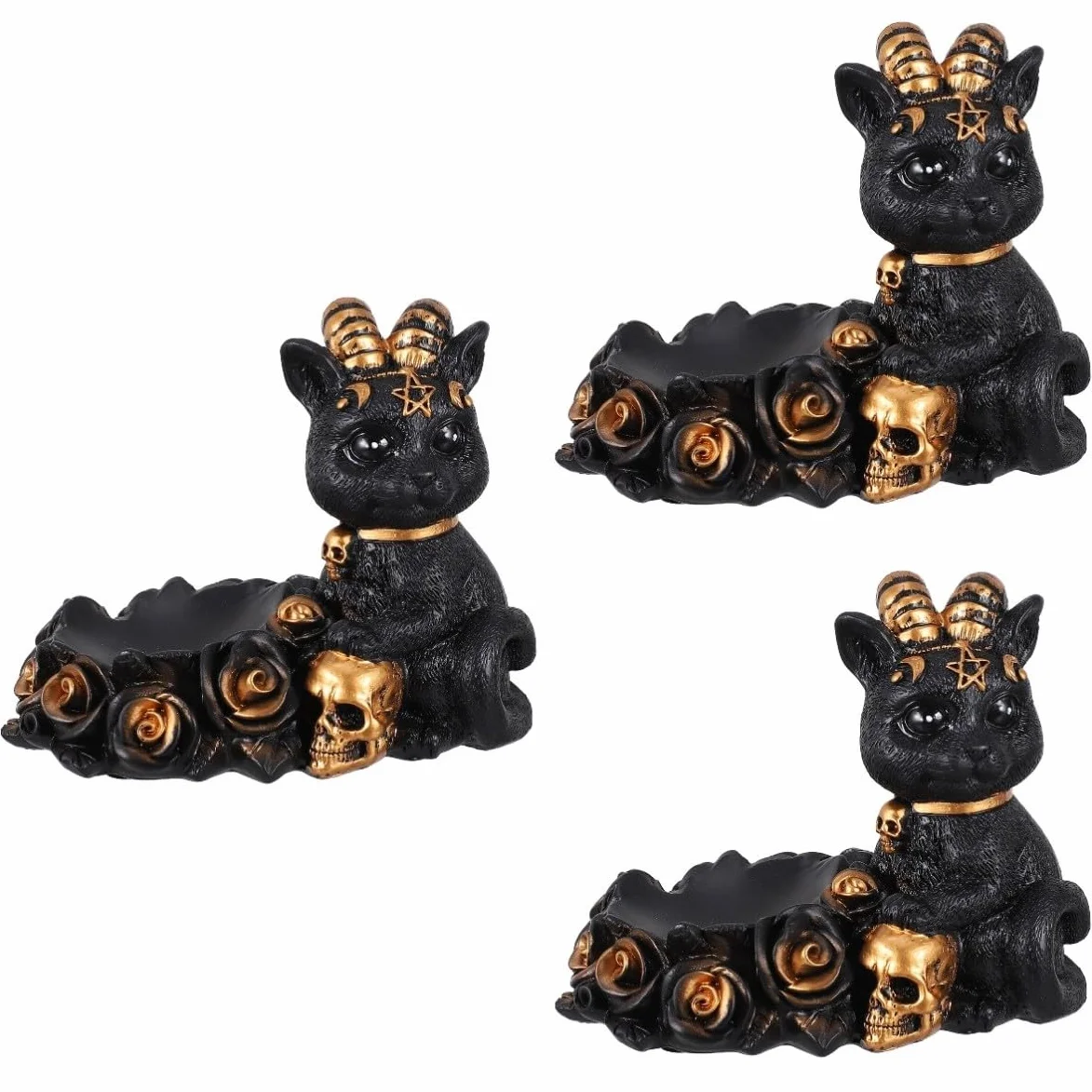 OSALADI 3 Piezas Escultura Pequeña de Gato Negro en Resina Base para Bola de Cristal, Decoración Creativa Hogar y Figura Elegante para Escritorio