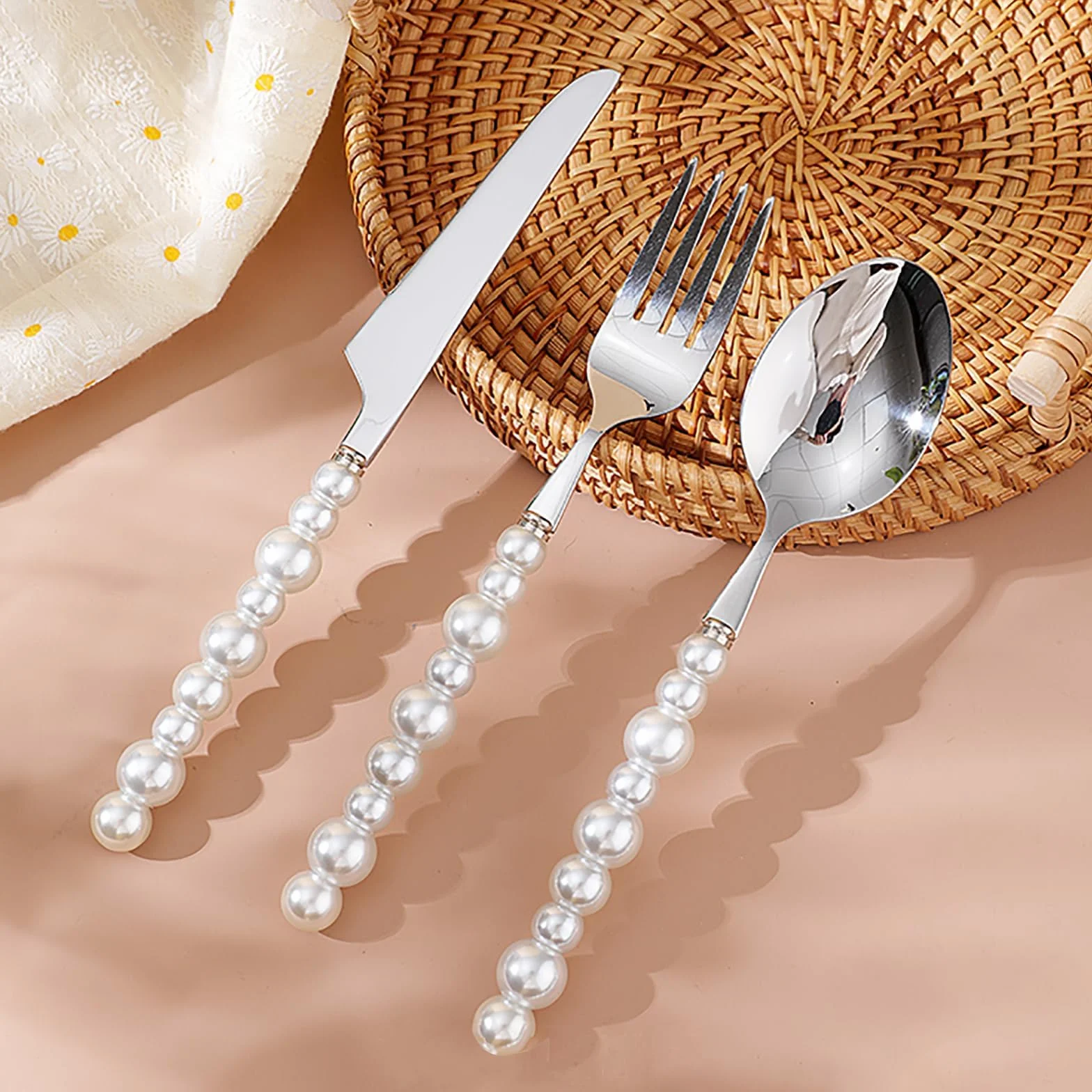Genérico Juego De Cubiertos De 48 Piezas, Cubiertos De Acero Inoxidable 18/10, Cubiertos con Mango De Perla, Cubiertos Aptos para Lavavajillas, Cubiertos Multiusos para Banquetes