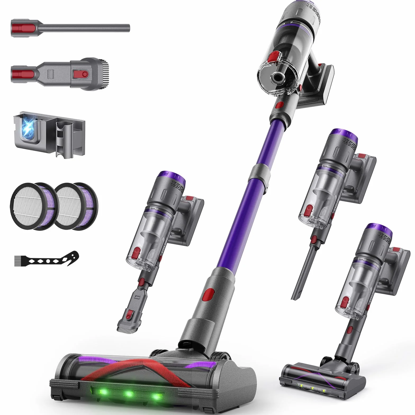 Aspiradora Sin Cable 58000Pa/600W/75Min, Escoba Aspiradora sin Cable de 1.6L, Pantalla Táctil LED Inteligente, Aspirador Inalámbrico Antienredo, Ideal para Suelos, Alfombras y Pelo de Mascotas