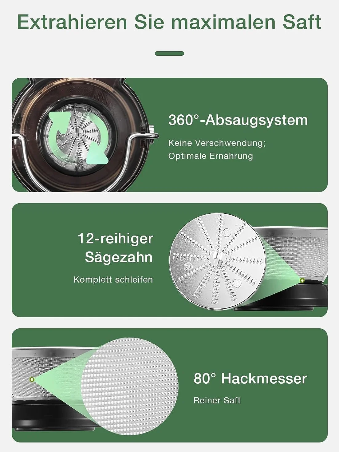 JUILIST Licuadoras Para Verduras y Frutas 400W Extractor de Jugo 65MM Boca Ancha 3 Velocidades Acero Inoxidable Sin BPA
