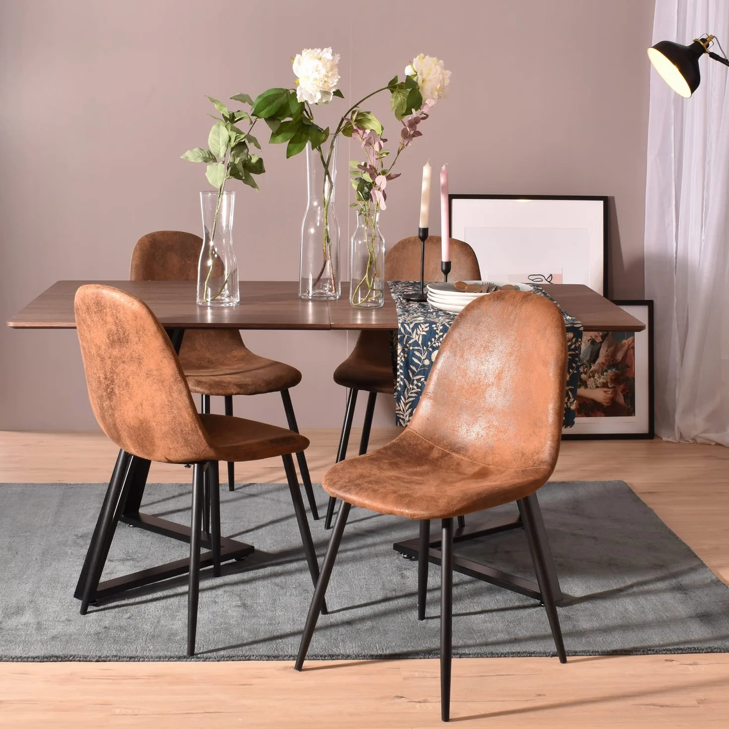 MEUBLE COSY Juego de 4 Sillas de Comedor Vintage Retro Sillón Tapizado en Gamuza con Patas Metálicas para Cocina Salón