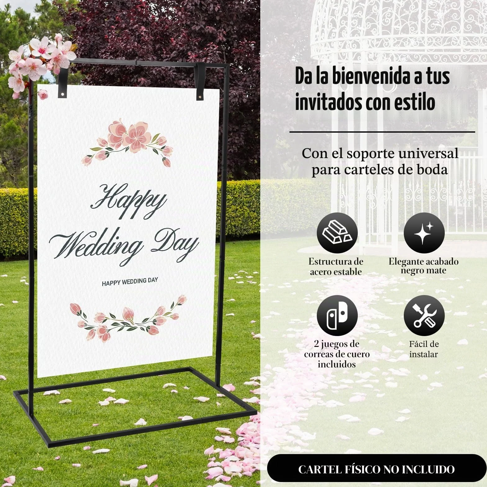 Caballete para Cartel de Boda, 123x73x53cm Soporte Resistente para Letreros Bienvenida de Boda de Metal, Soporte de Exhibición de Caballete para Pintar, Presentaciones, Carteles, Exhibiciones de Arte